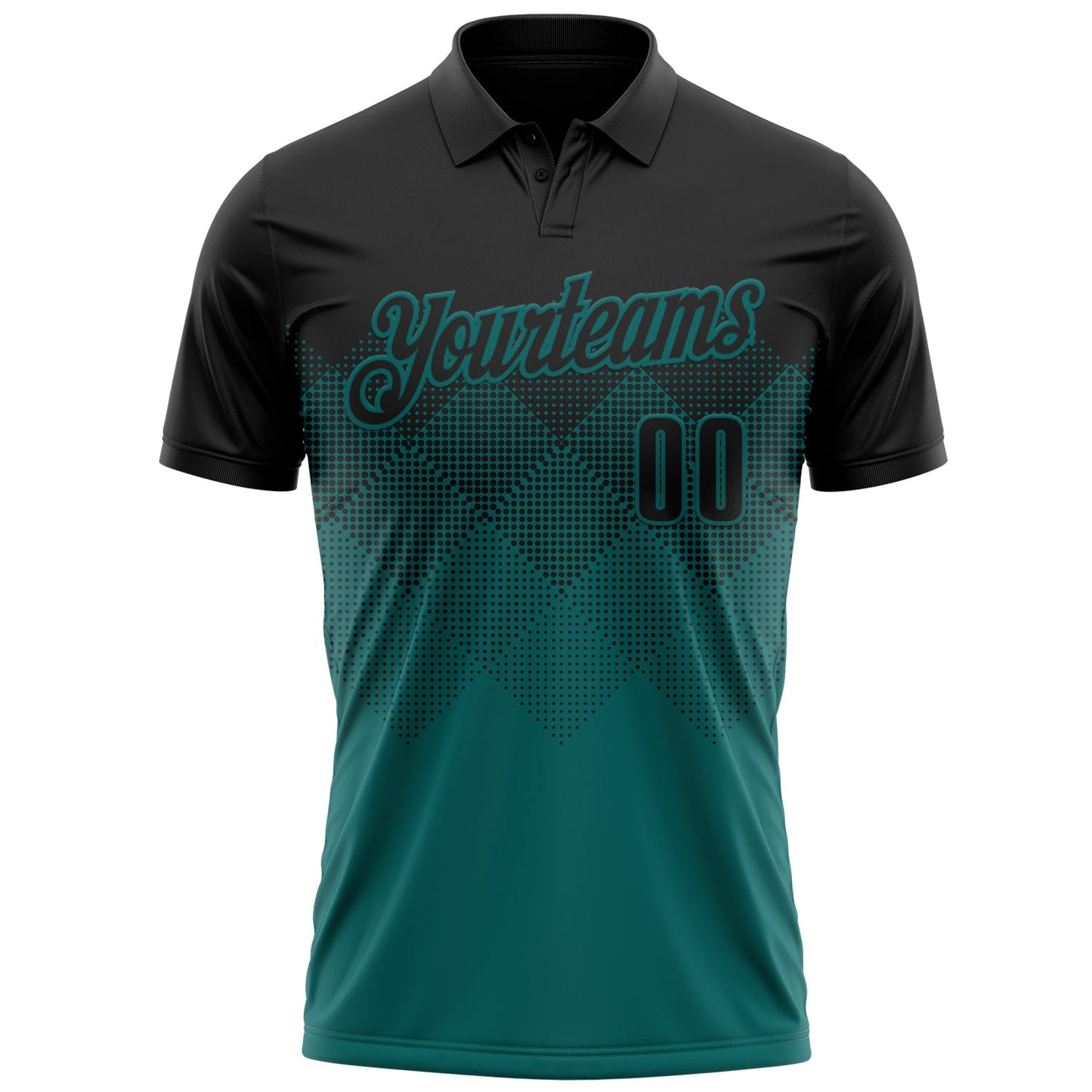 Custom Black Teal 3D Pattern Design Gradient Square Shape Performance Polo Shirt view 2
