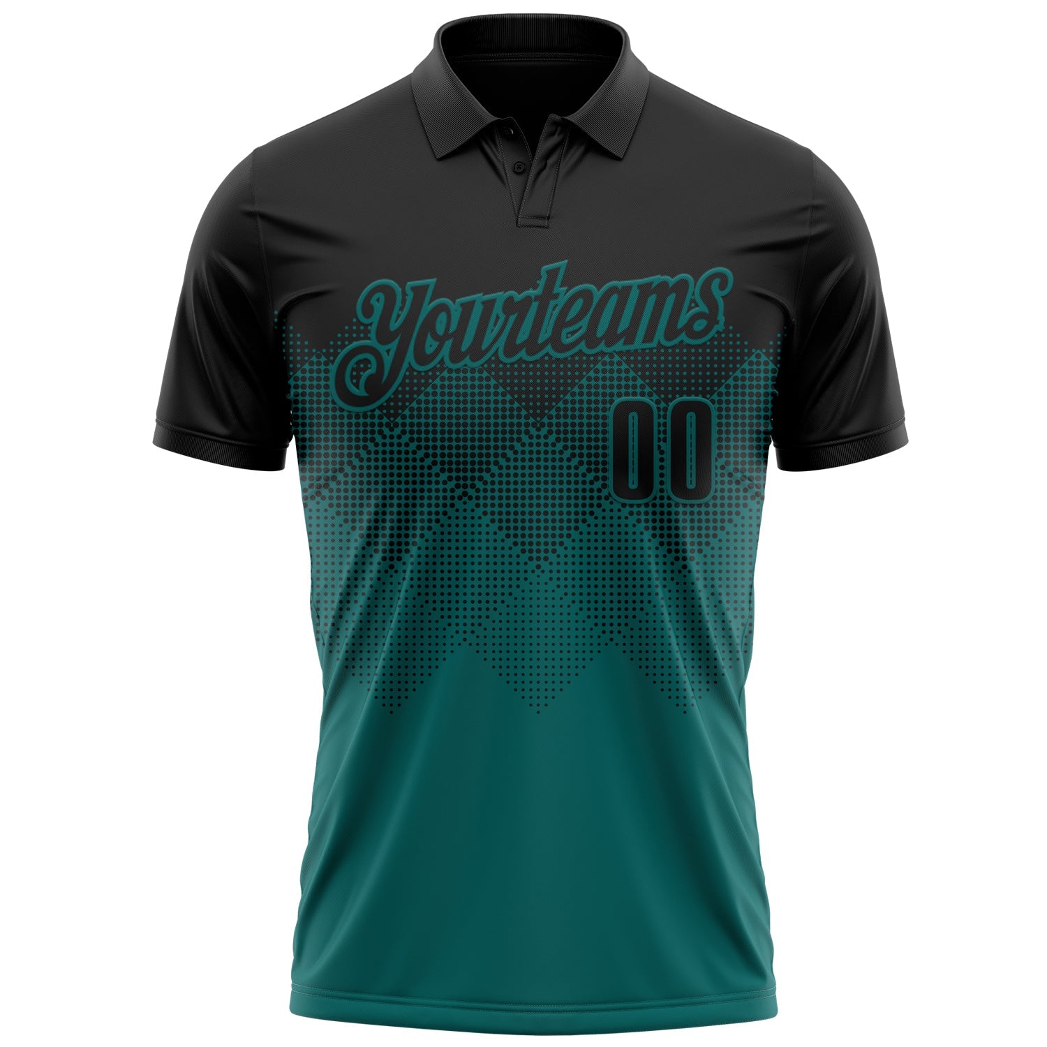 Custom Black Teal 3D Pattern Design Gradient Square Shape Performance Polo Shirt view 2