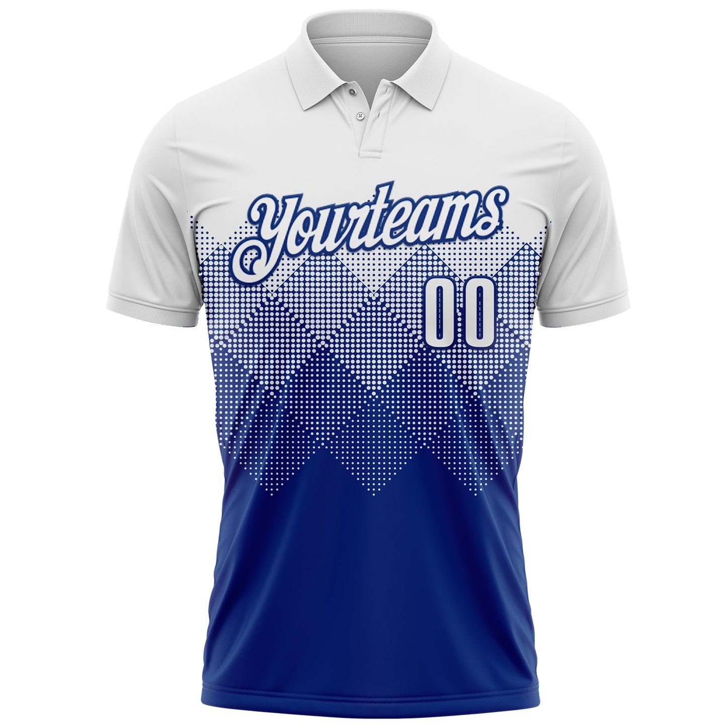 Custom White Royal 3D Pattern Design Gradient Square Shape Performance Polo Shirt view 2