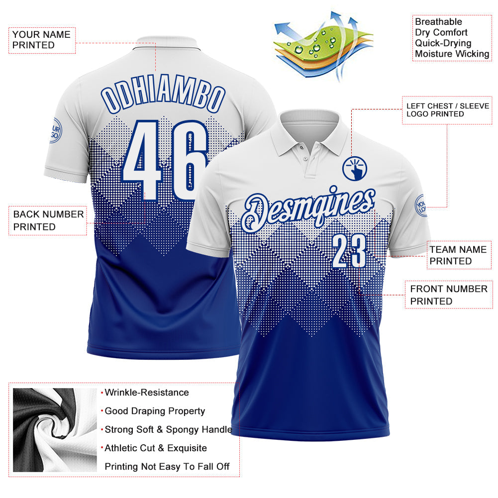 Custom White Royal 3D Pattern Design Gradient Square Shape Performance Polo Shirt view 3