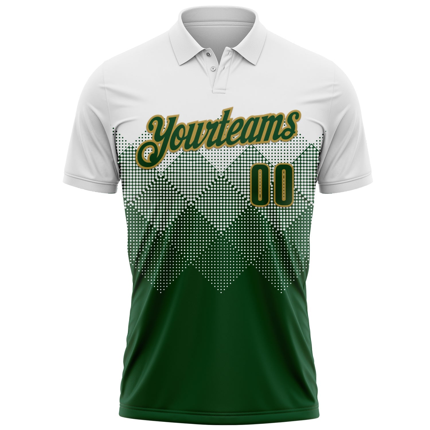 Custom White Green-Old Gold 3D Pattern Design Gradient Square Shape Performance Polo Shirt view 2