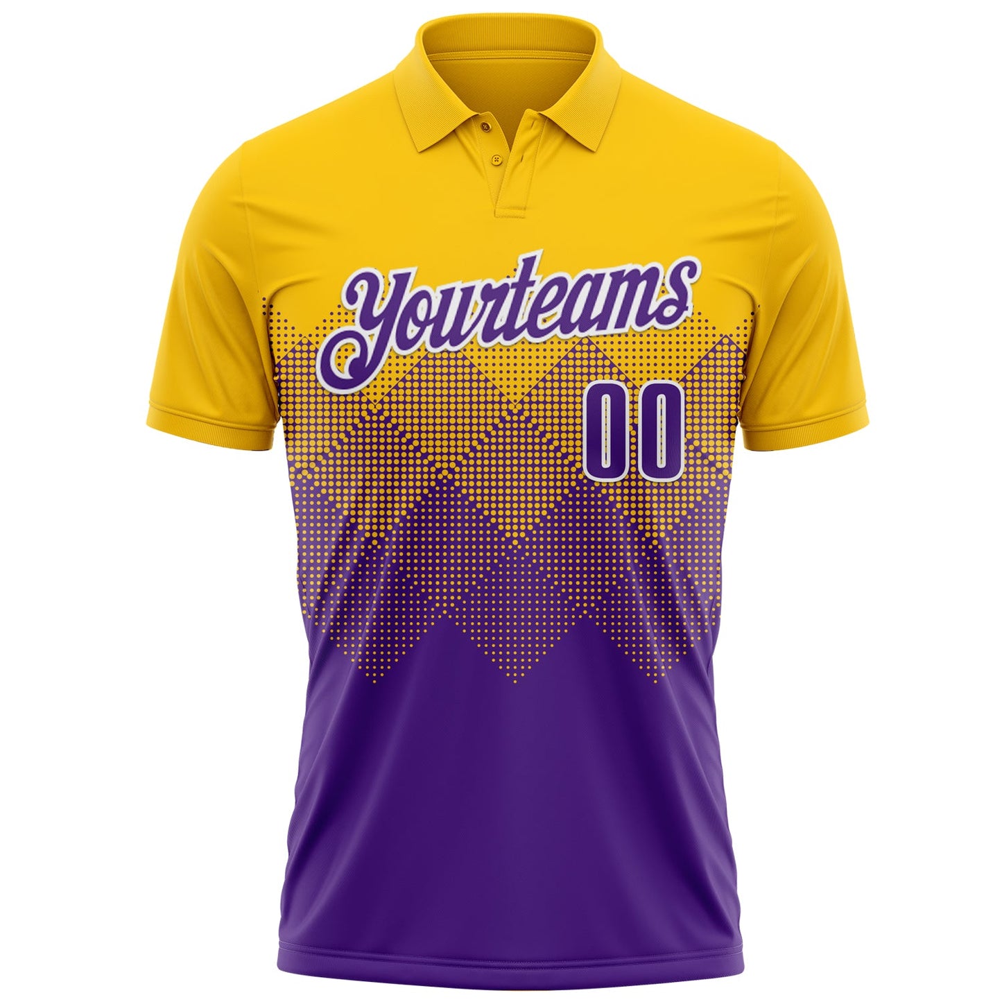 Custom Yellow Purple-White 3D Pattern Design Gradient Square Shape Performance Polo Shirt view 2