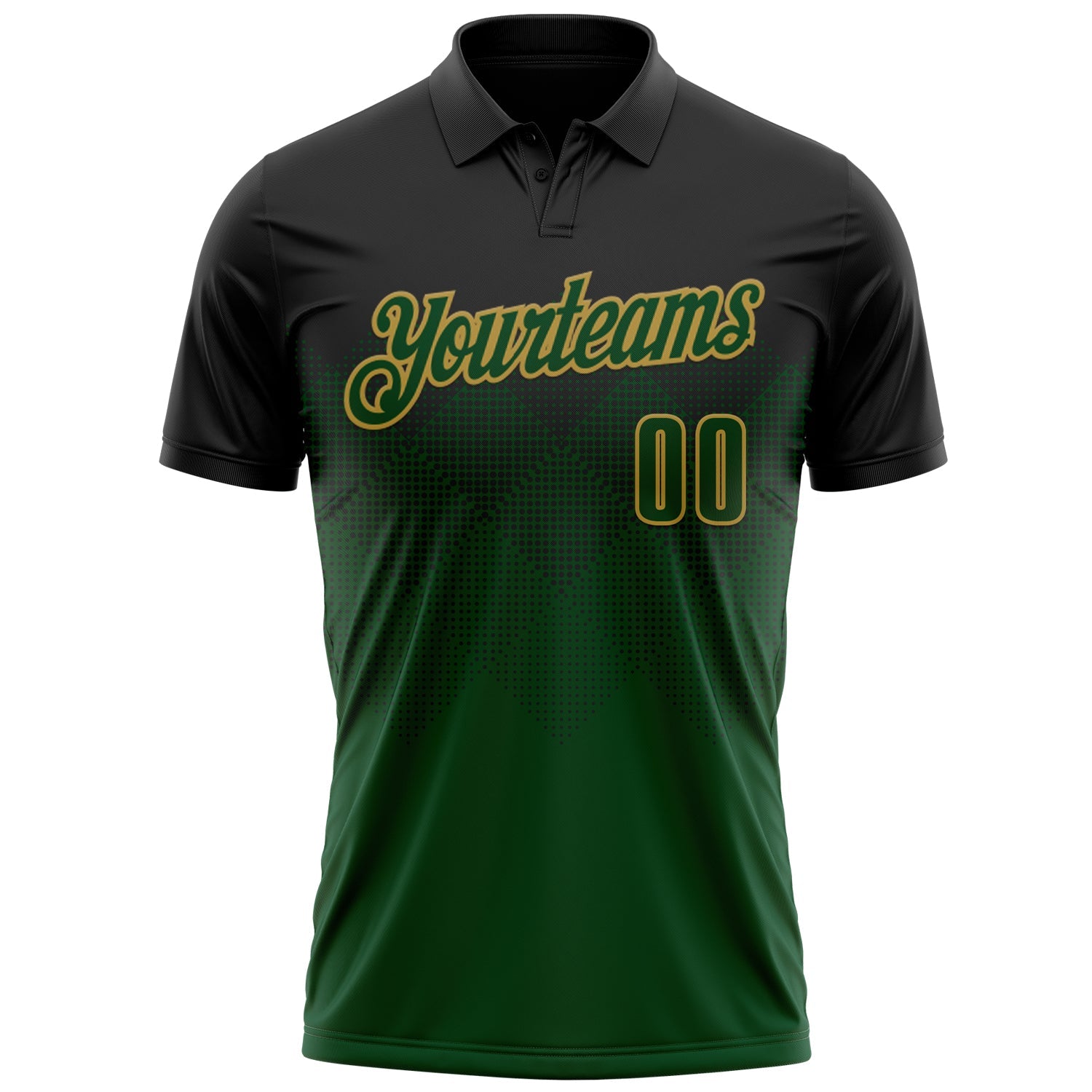 Custom Black Green-Old Gold 3D Pattern Design Gradient Square Shape Performance Polo Shirt view 2