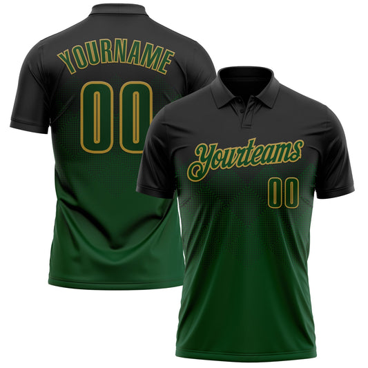 Custom Black Green-Old Gold 3D Pattern Design Gradient Square Shape Performance Polo Shirt - Main View