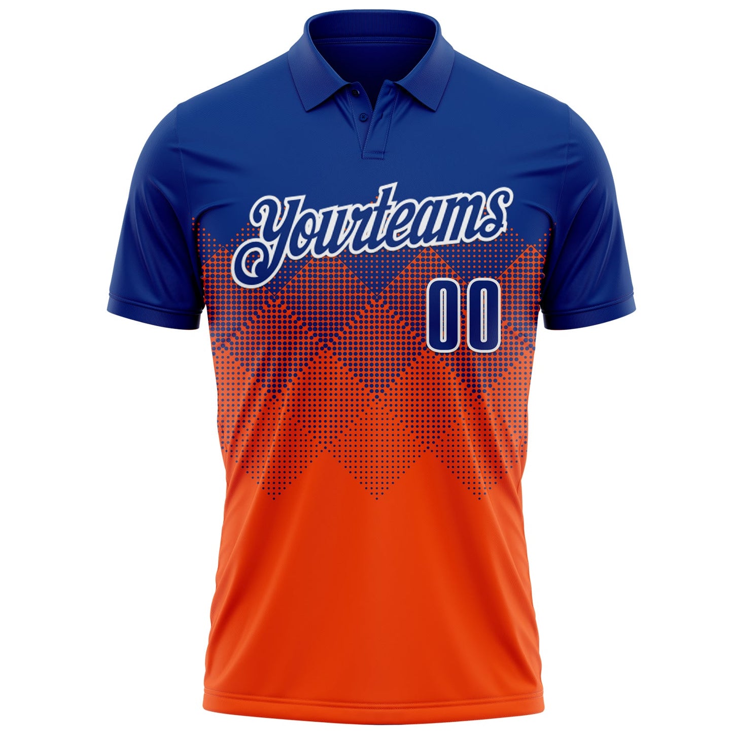 Custom Royal Orange-White 3D Pattern Design Gradient Square Shape Performance Polo Shirt view 2