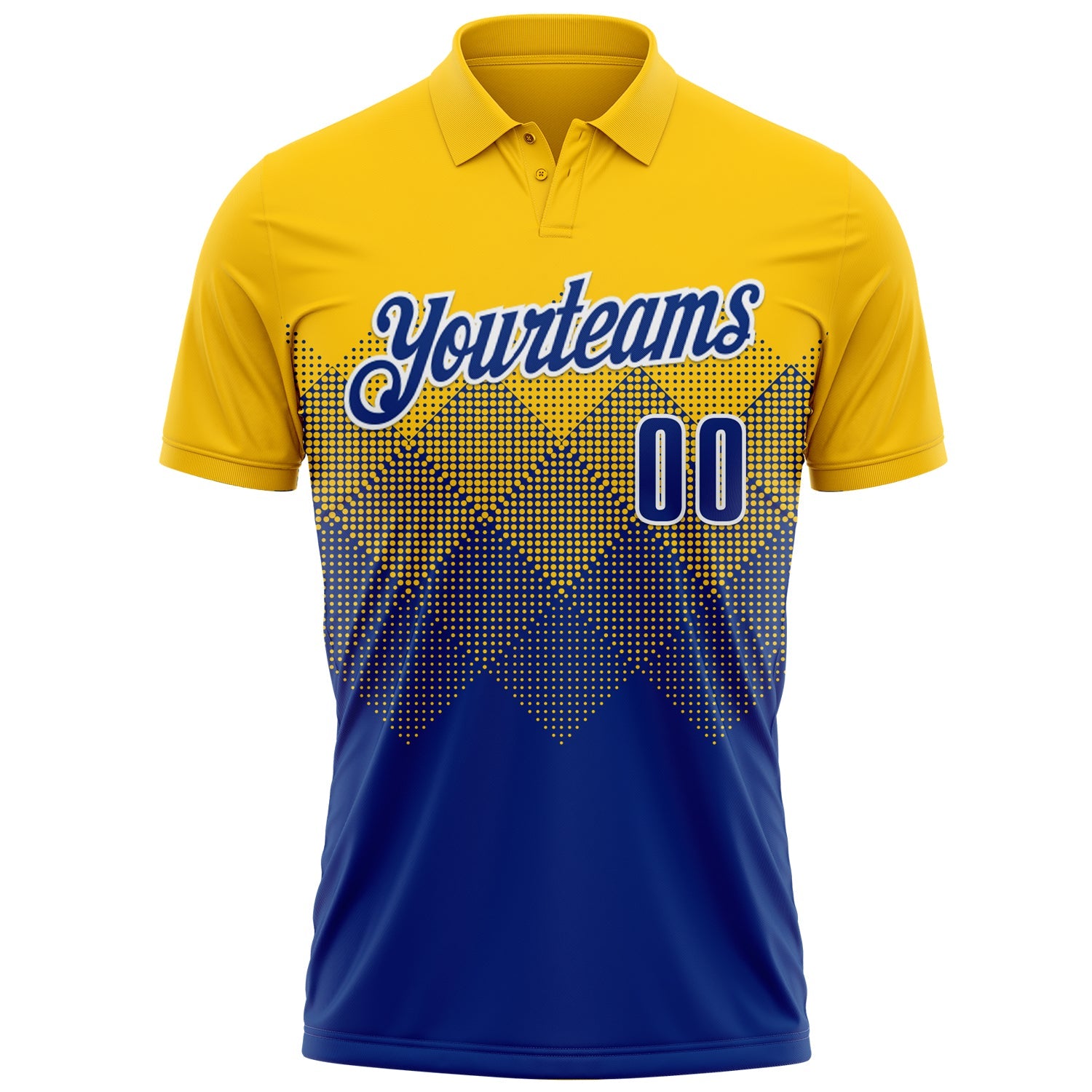 Custom Yellow Royal-White 3D Pattern Design Gradient Square Shape Performance Polo Shirt view 2