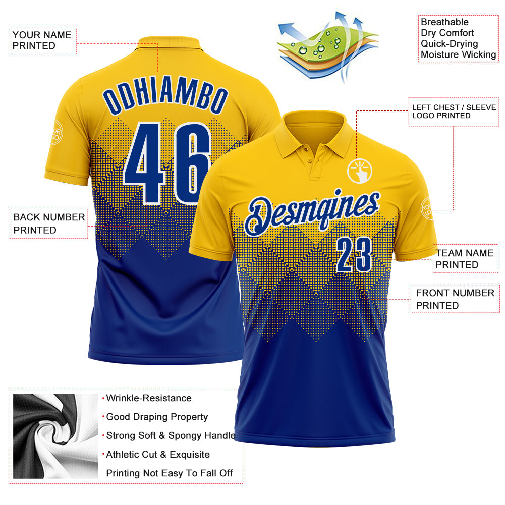 Custom Yellow Royal-White 3D Pattern Design Gradient Square Shape Performance Polo Shirt view 3