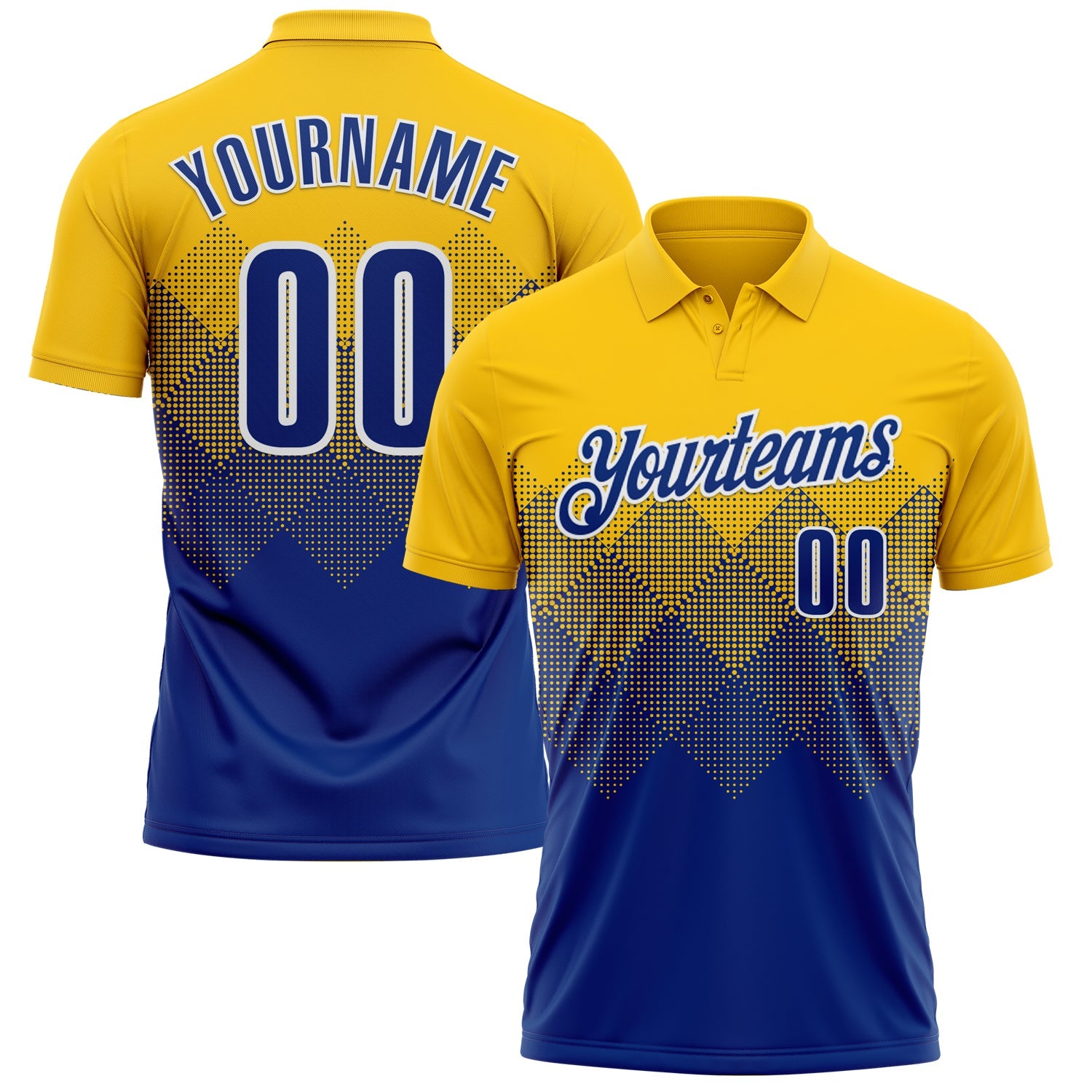 Custom Yellow Royal-White 3D Pattern Design Gradient Square Shape Performance Polo Shirt - Main View