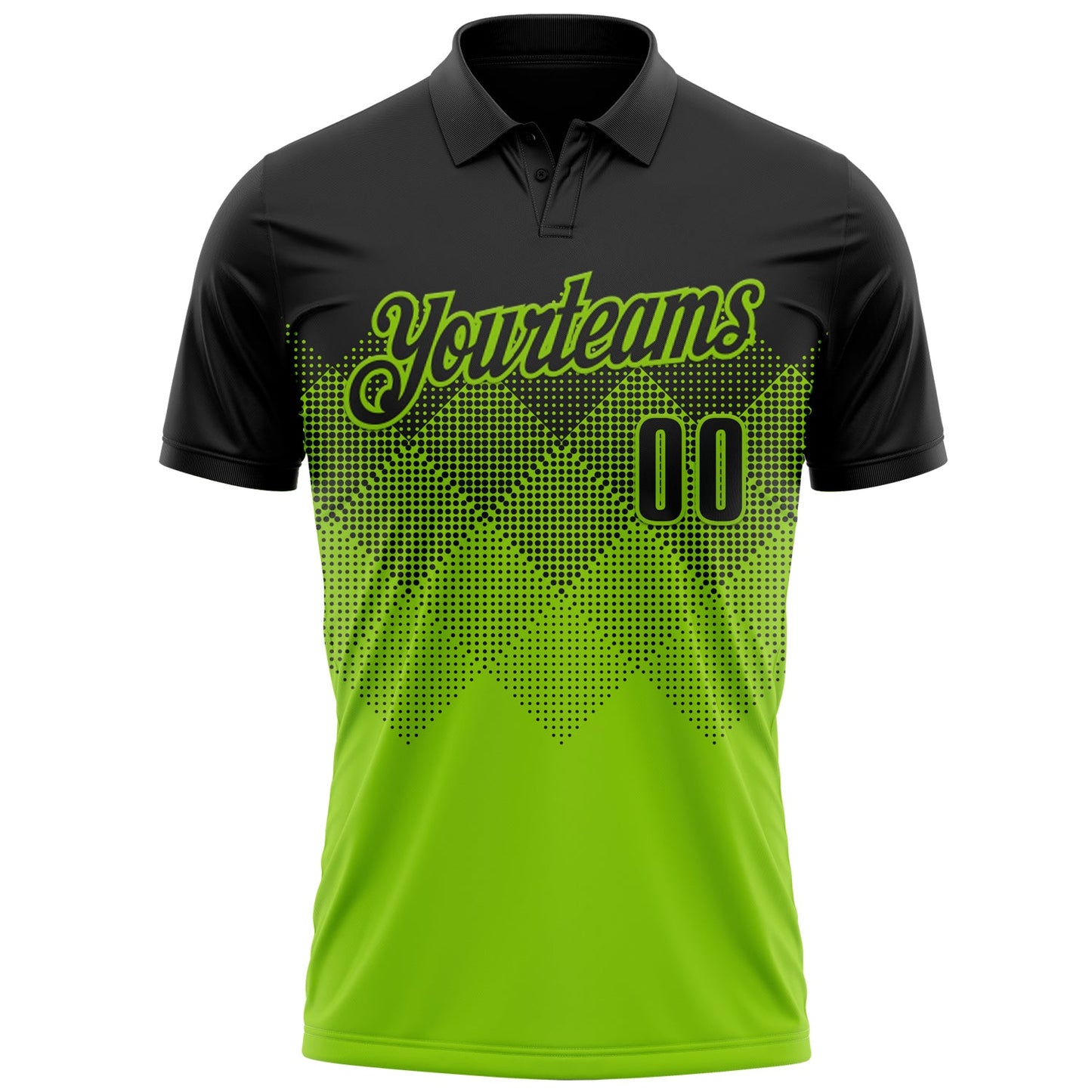 Custom Black Neon Green 3D Pattern Design Gradient Square Shape Performance Polo Shirt view 2
