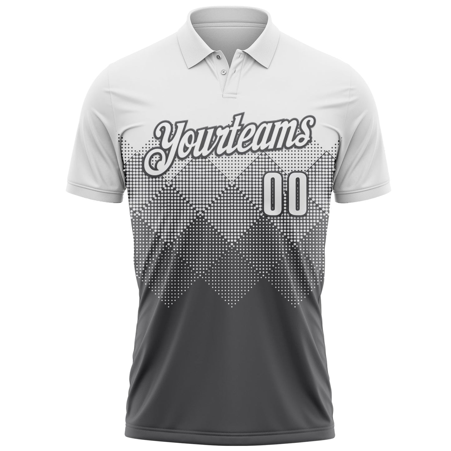 Custom White Steel Gray 3D Pattern Design Gradient Square Shape Performance Polo Shirt view 2