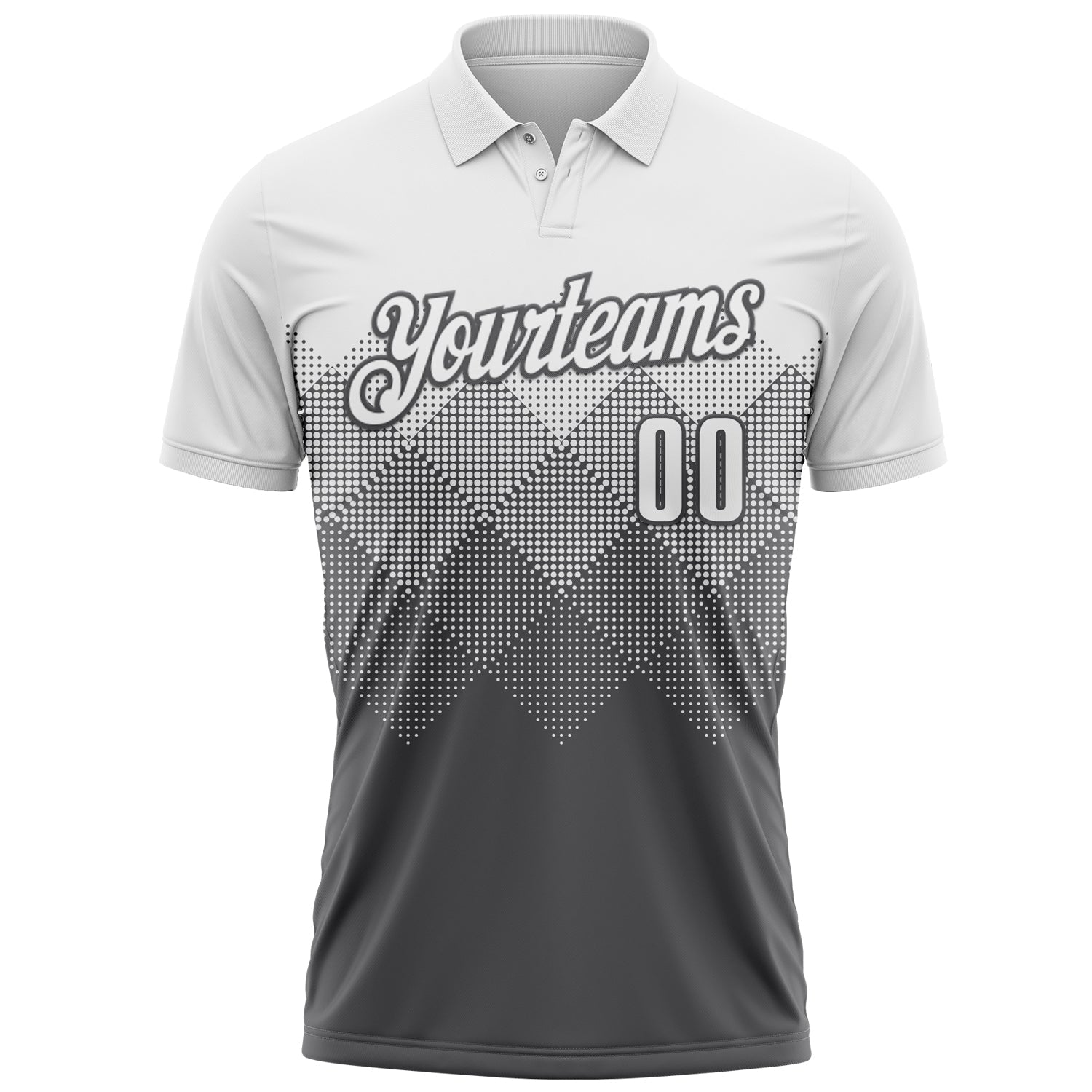Custom White Steel Gray 3D Pattern Design Gradient Square Shape Performance Polo Shirt view 2