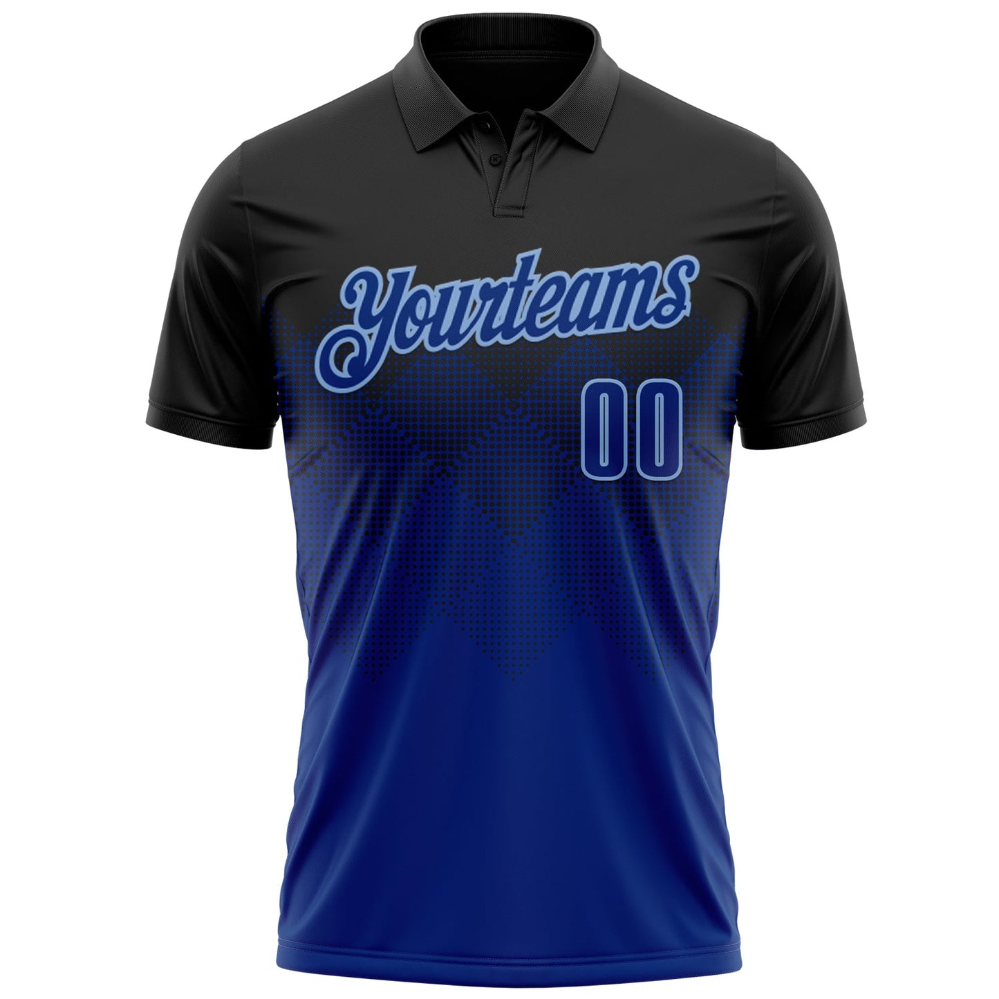 Custom Black Royal-Light Blue 3D Pattern Design Gradient Square Shape Performance Polo Shirt view 2
