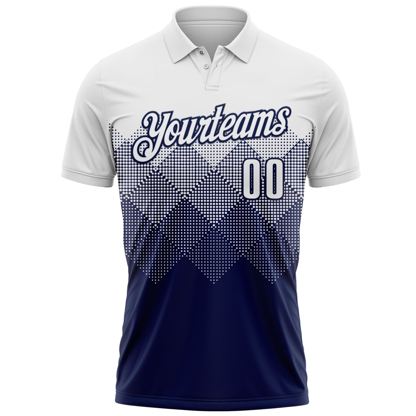 Custom White Navy 3D Pattern Design Gradient Square Shape Performance Polo Shirt view 2