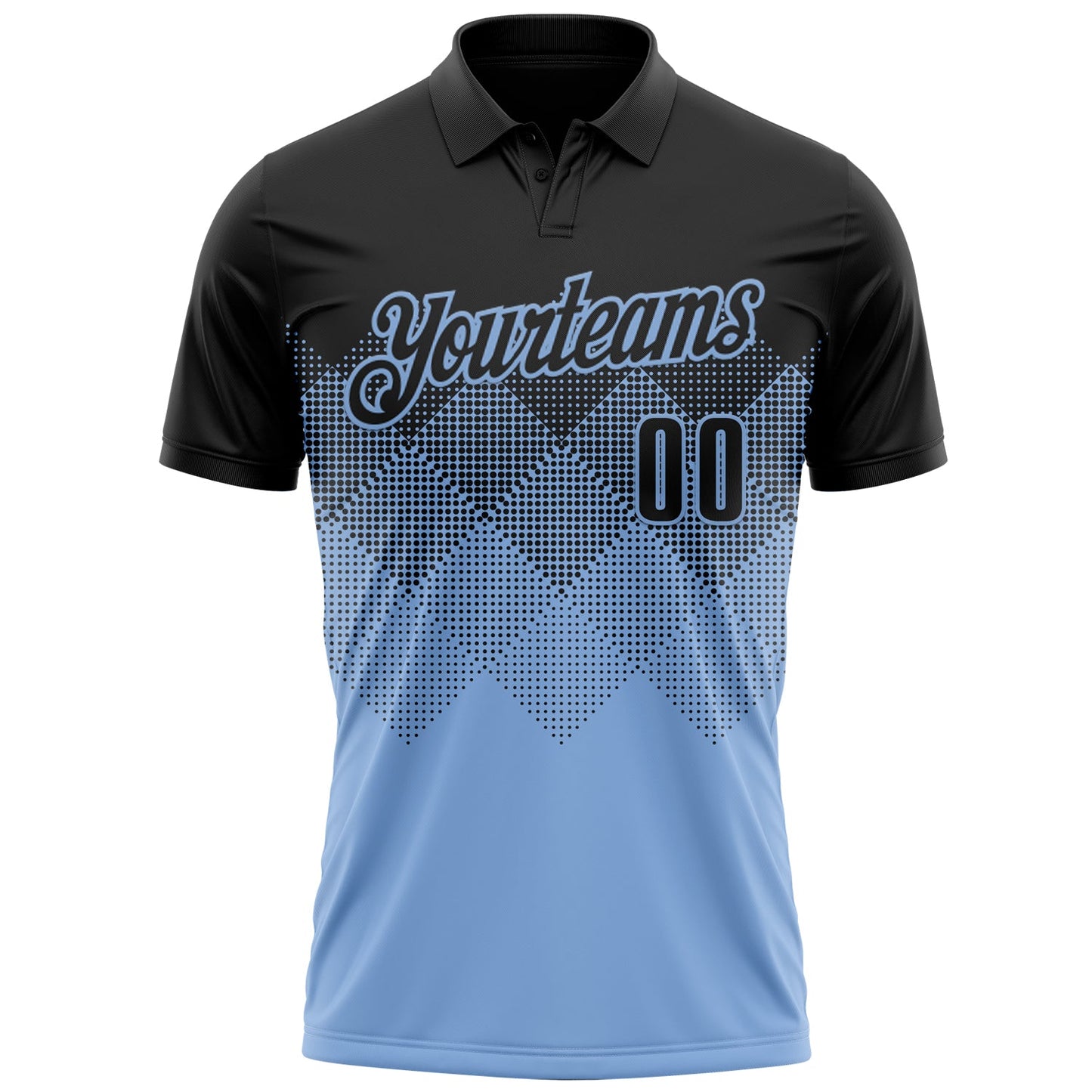 Custom Black Light Blue 3D Pattern Design Gradient Square Shape Performance Polo Shirt view 2