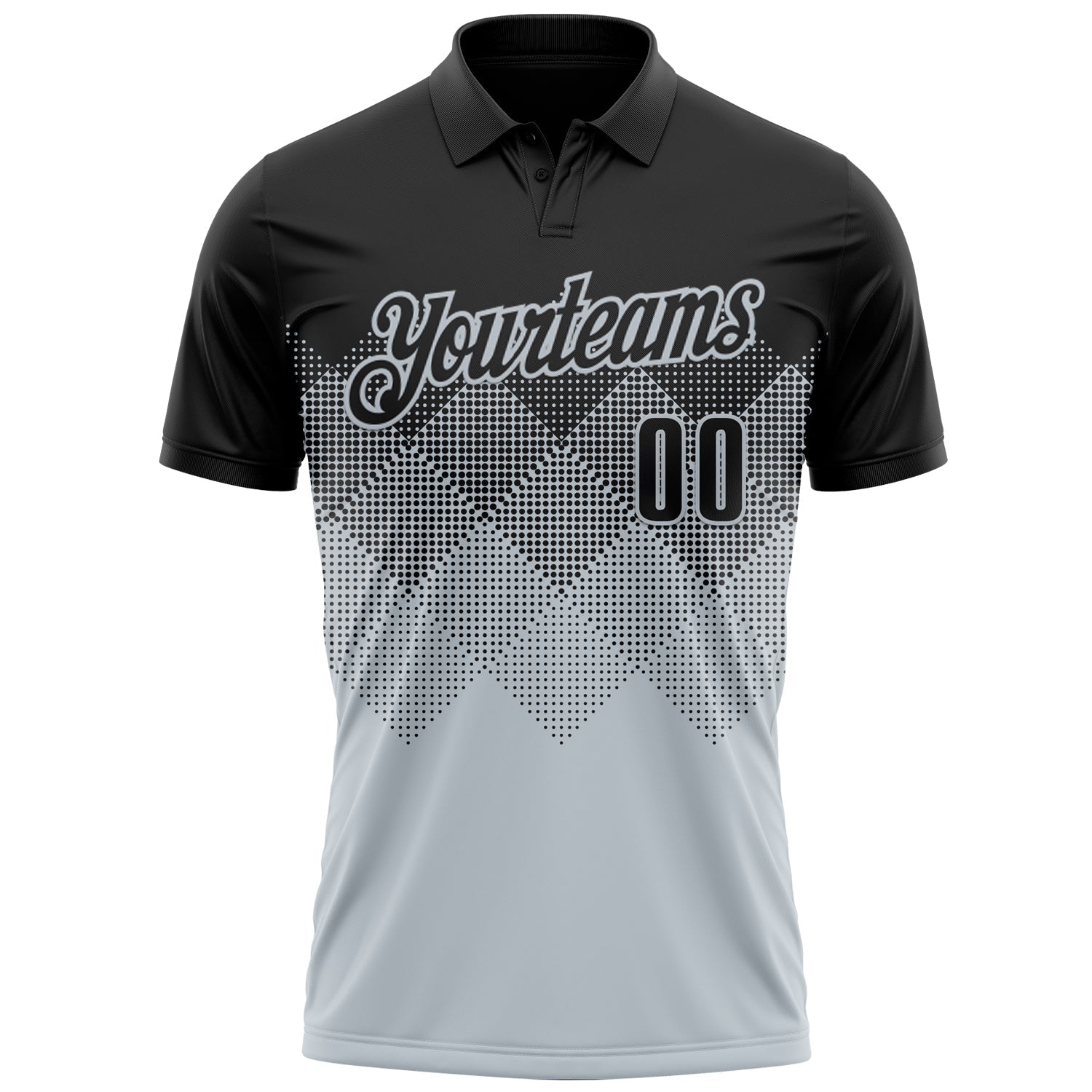 Custom Black Silver 3D Pattern Design Gradient Square Shape Performance Polo Shirt view 2