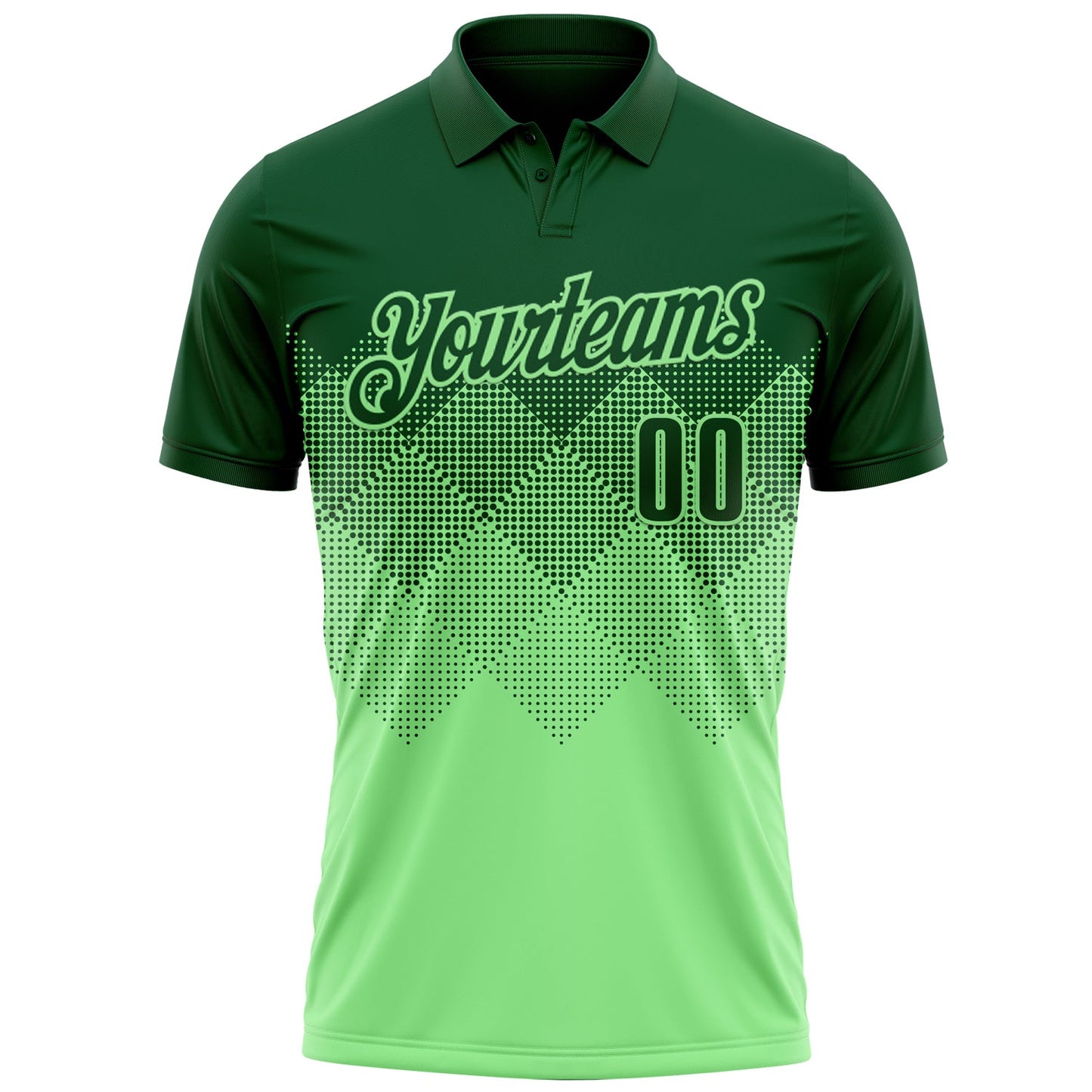 Custom Green Pea Green 3D Pattern Design Gradient Square Shape Performance Polo Shirt view 2