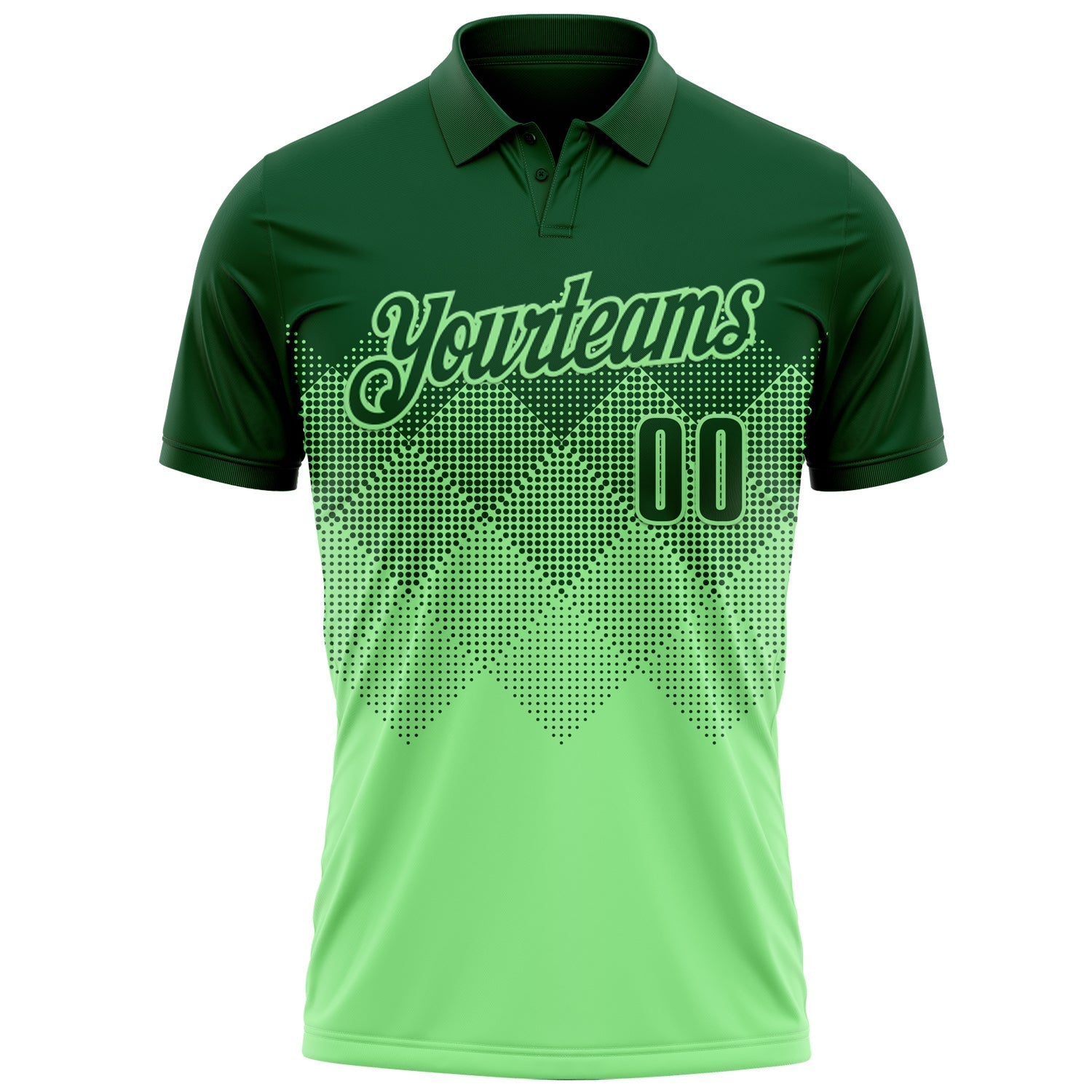 Custom Green Pea Green 3D Pattern Design Gradient Square Shape Performance Polo Shirt view 2