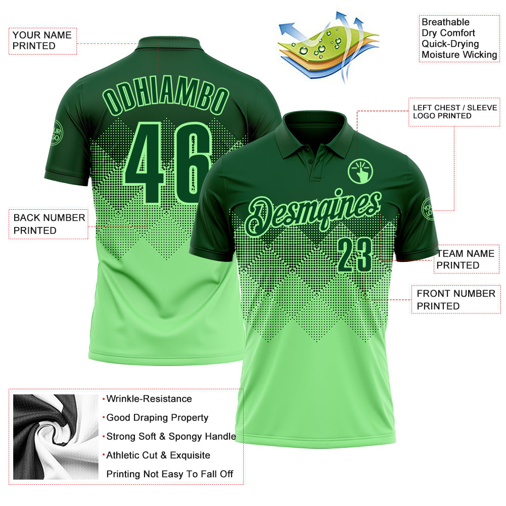 Custom Green Pea Green 3D Pattern Design Gradient Square Shape Performance Polo Shirt view 3
