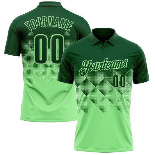 Custom Green Pea Green 3D Pattern Design Gradient Square Shape Performance Polo Shirt - Main View
