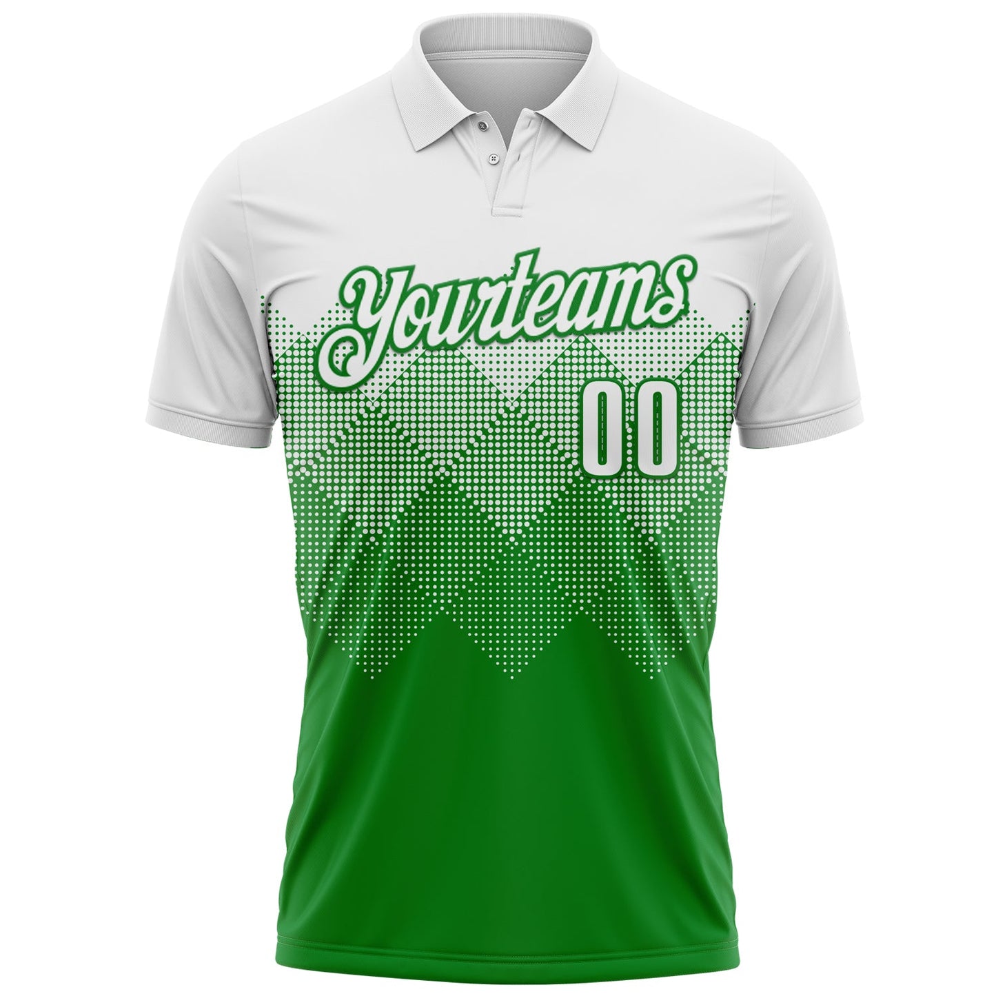 Custom White Grass Green 3D Pattern Design Gradient Square Shape Performance Polo Shirt view 2