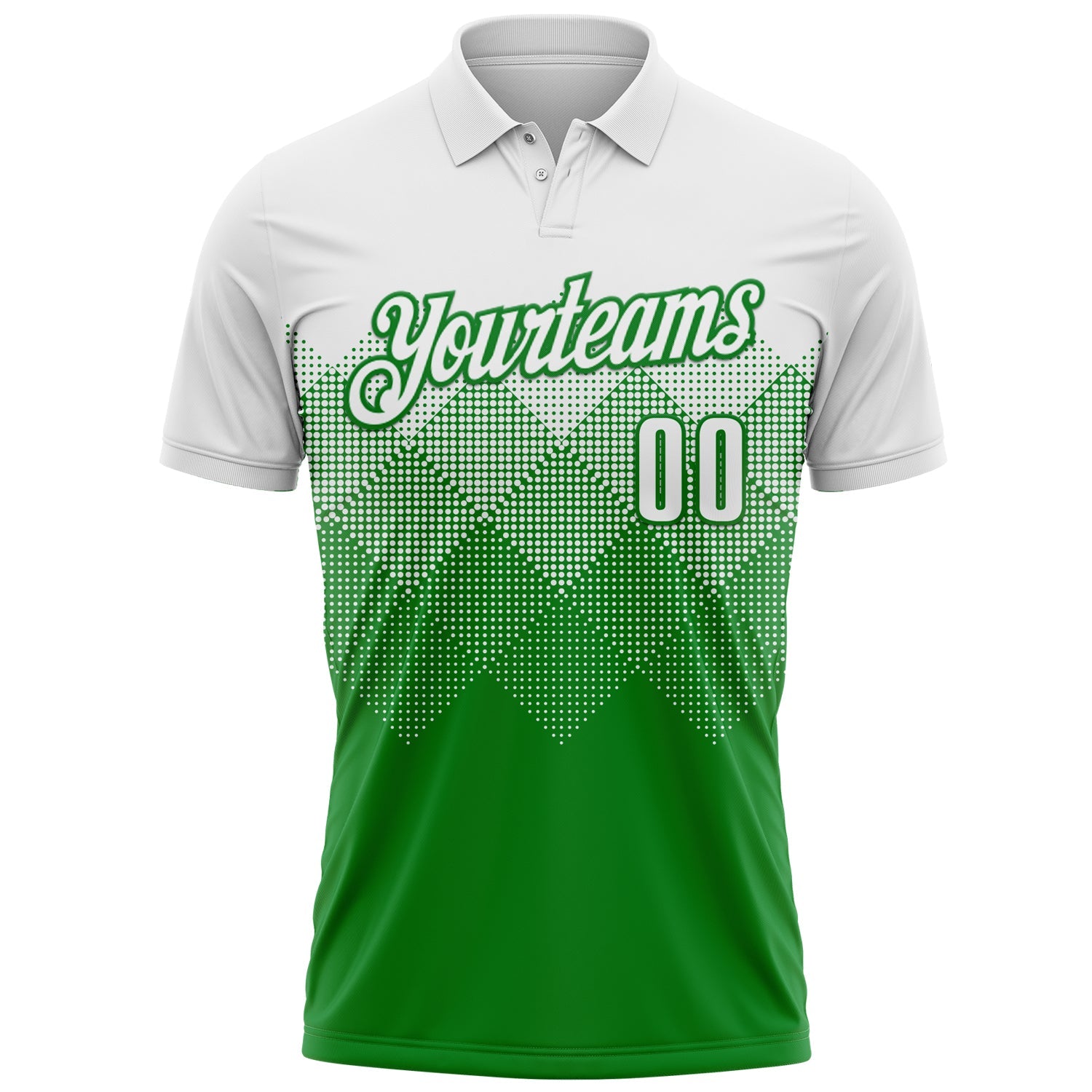 Custom White Grass Green 3D Pattern Design Gradient Square Shape Performance Polo Shirt view 2