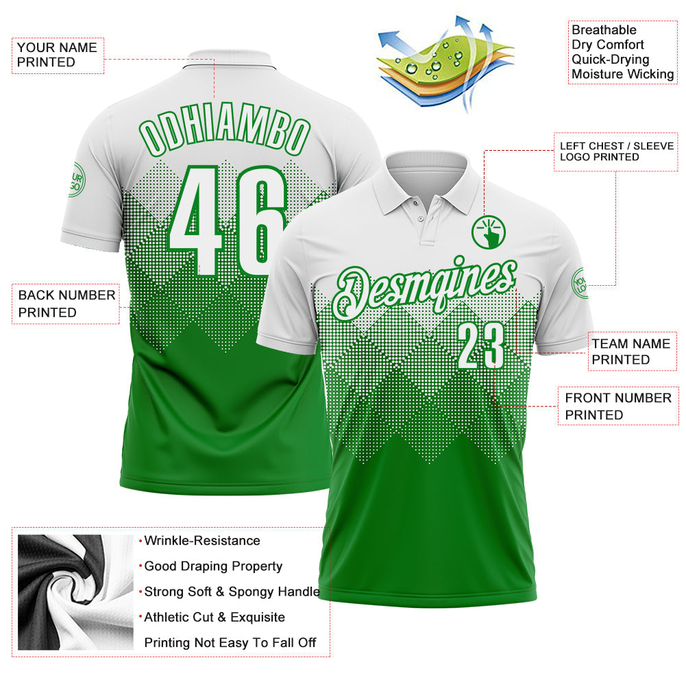Custom White Grass Green 3D Pattern Design Gradient Square Shape Performance Polo Shirt view 3