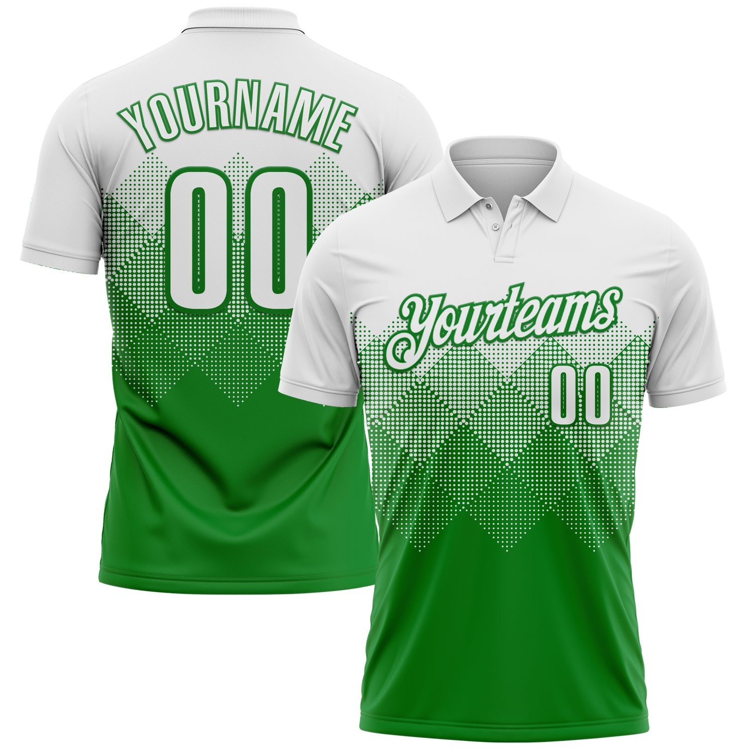 Custom White Grass Green 3D Pattern Design Gradient Square Shape Performance Polo Shirt - Main View