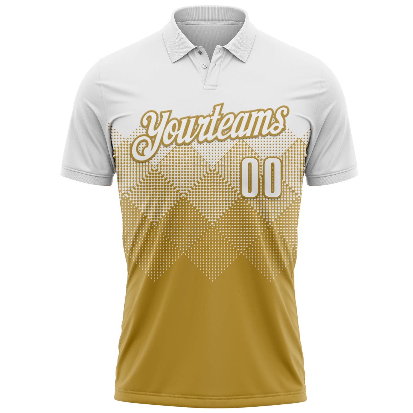 Custom White Old Gold 3D Pattern Design Gradient Square Shape Performance Polo Shirt view 2
