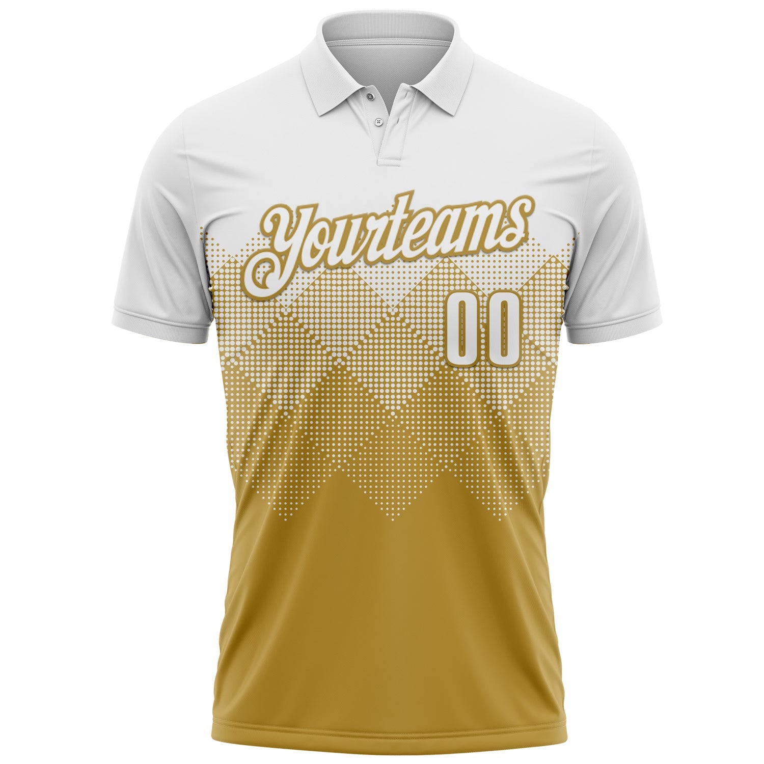 Custom White Old Gold 3D Pattern Design Gradient Square Shape Performance Polo Shirt view 2