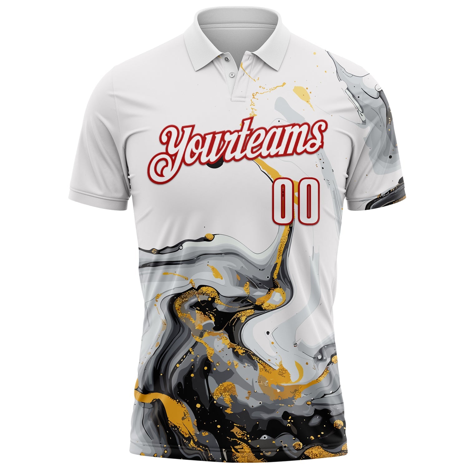 Custom White Red 3D Bowling Fluid Performance Polo Shirt view 2