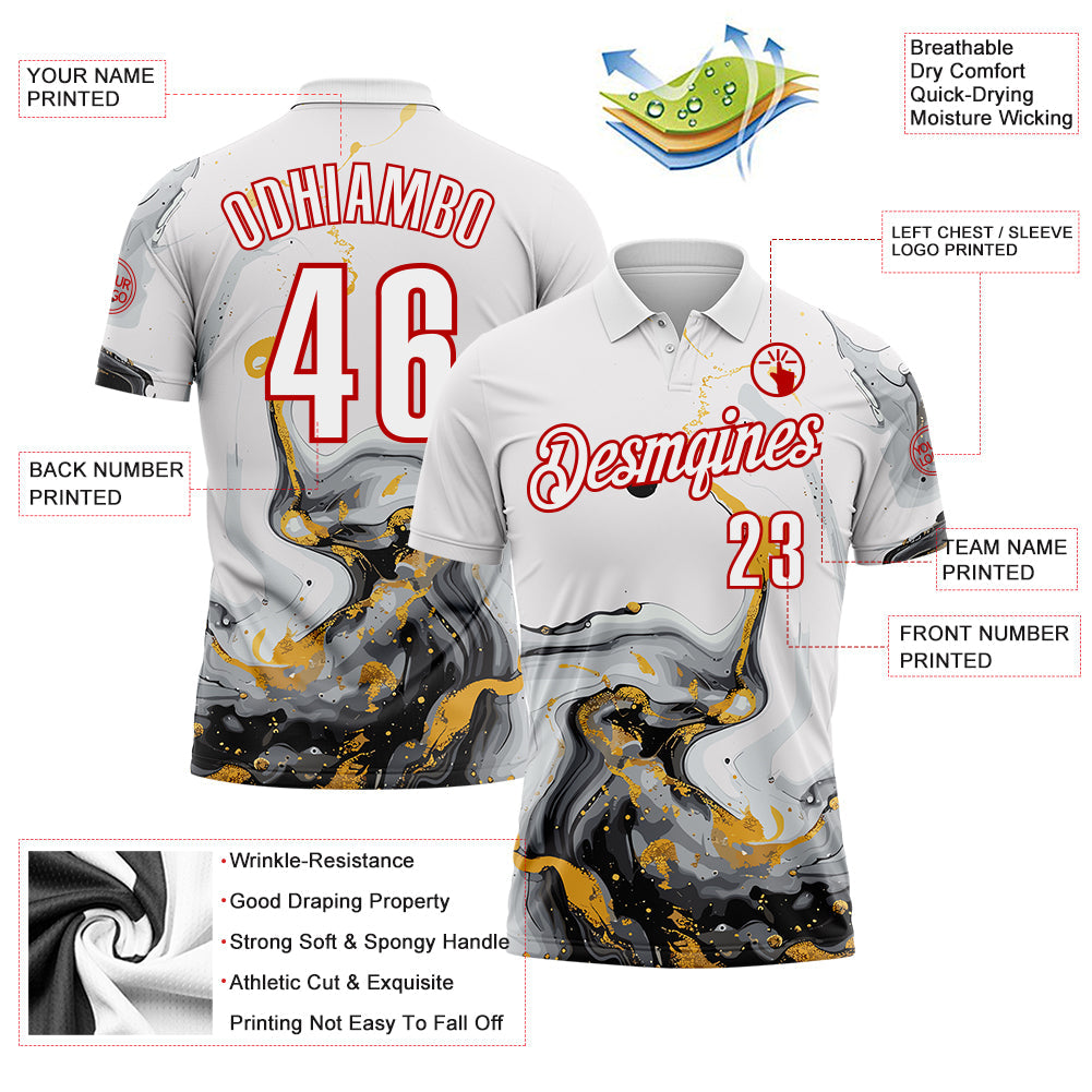 Custom White Red 3D Bowling Fluid Performance Polo Shirt view 3