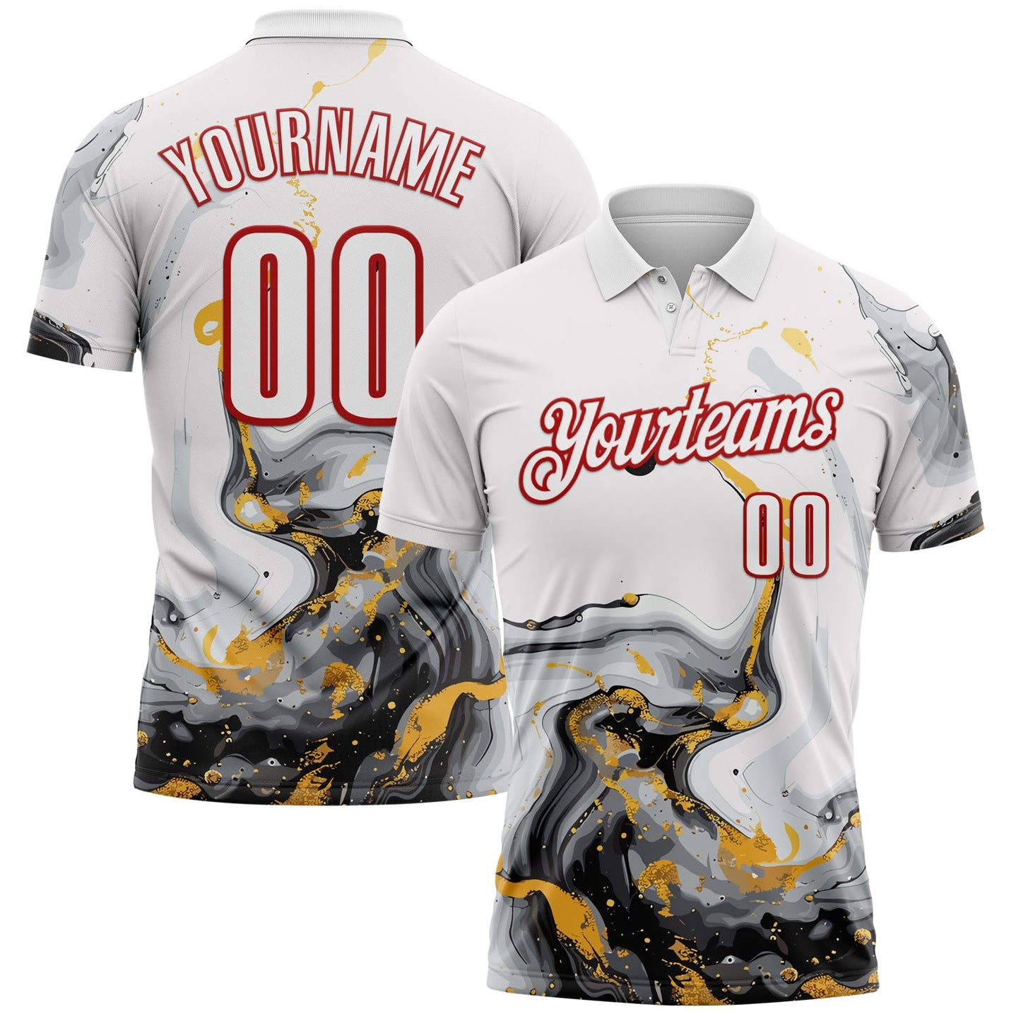 Custom White Red 3D Bowling Fluid Performance Polo Shirt - Main View