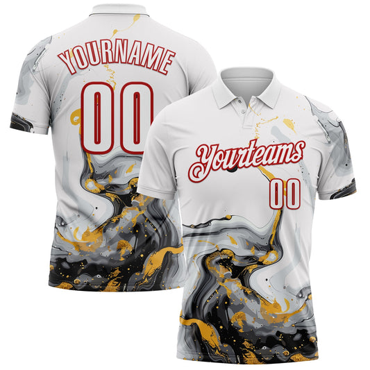Custom White Red 3D Bowling Fluid Performance Polo Shirt - Main View