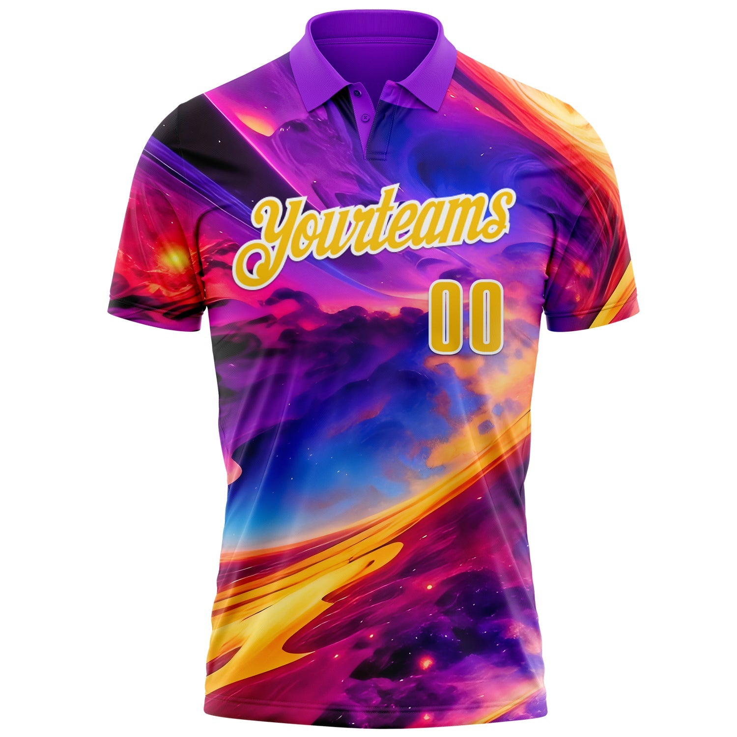 Custom Purple Yellow-White 3D Bowling Colorful Space Performance Polo Shirt view 2