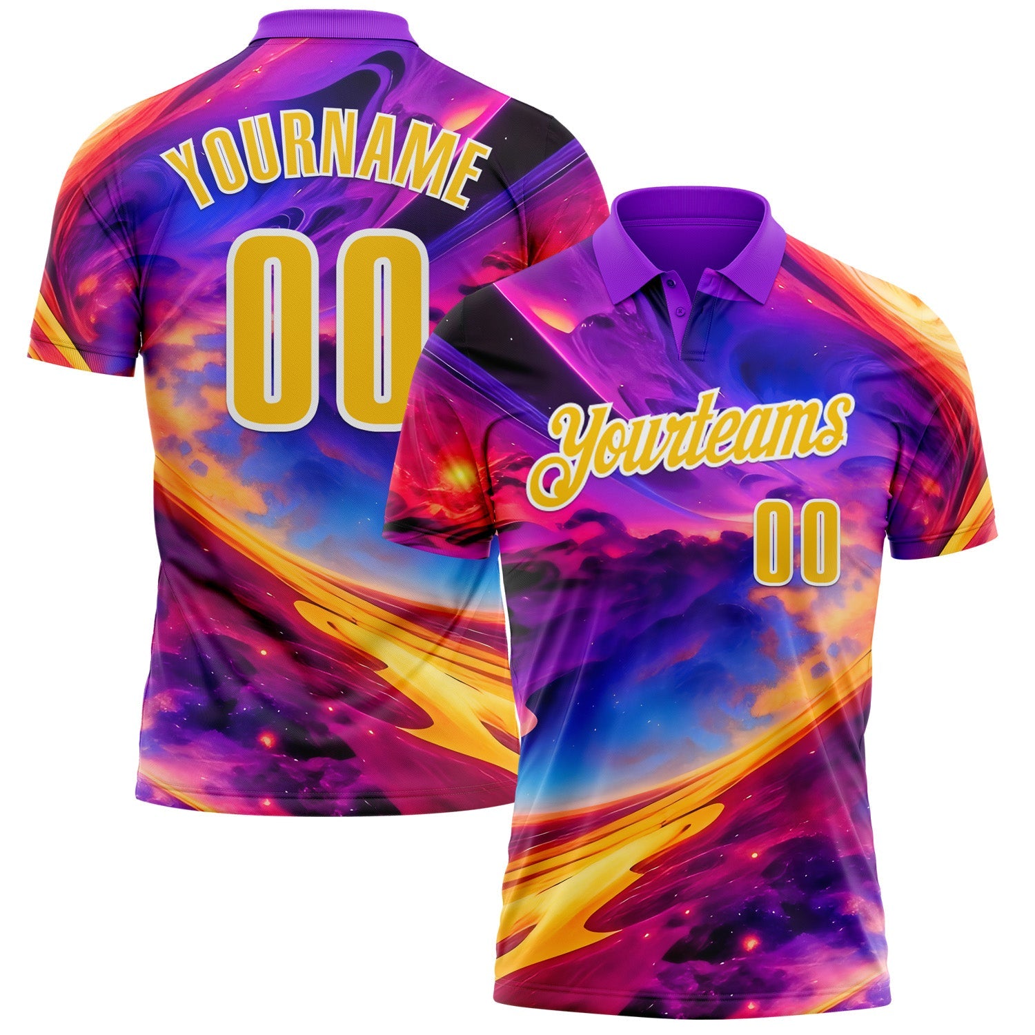 Custom Purple Yellow-White 3D Bowling Colorful Space Performance Polo Shirt - Main View