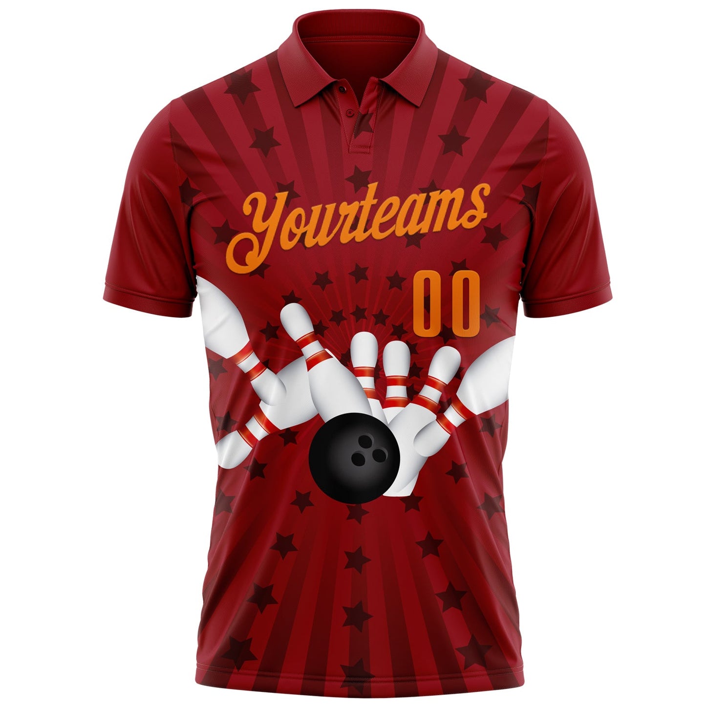 Custom Crimson Bay Orange 3D Bowling Star Performance Polo Shirt view 2