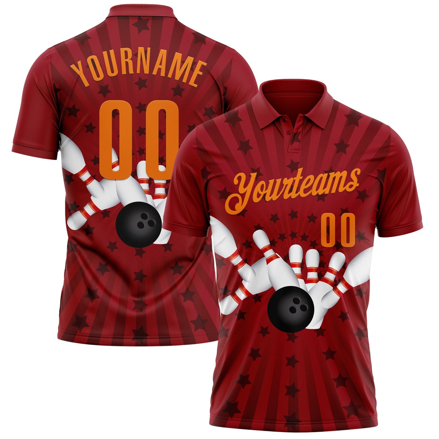 Custom Crimson Bay Orange 3D Bowling Star Performance Polo Shirt - Main View