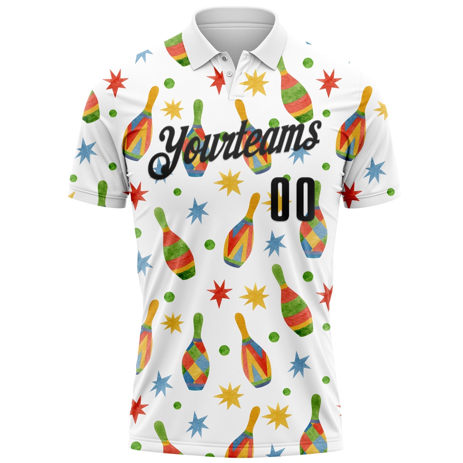 Custom White Black 3D Bowling Watercolor Performance Polo Shirt view 2