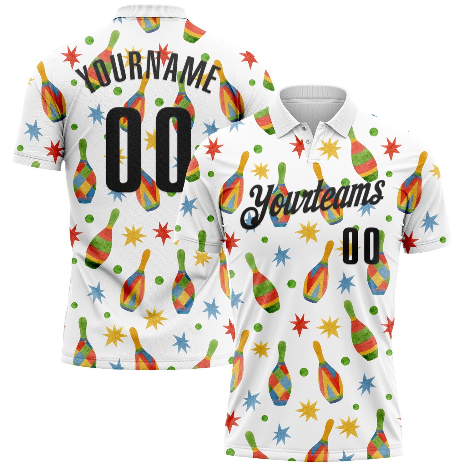 Custom White Black 3D Bowling Watercolor Performance Polo Shirt - Main View