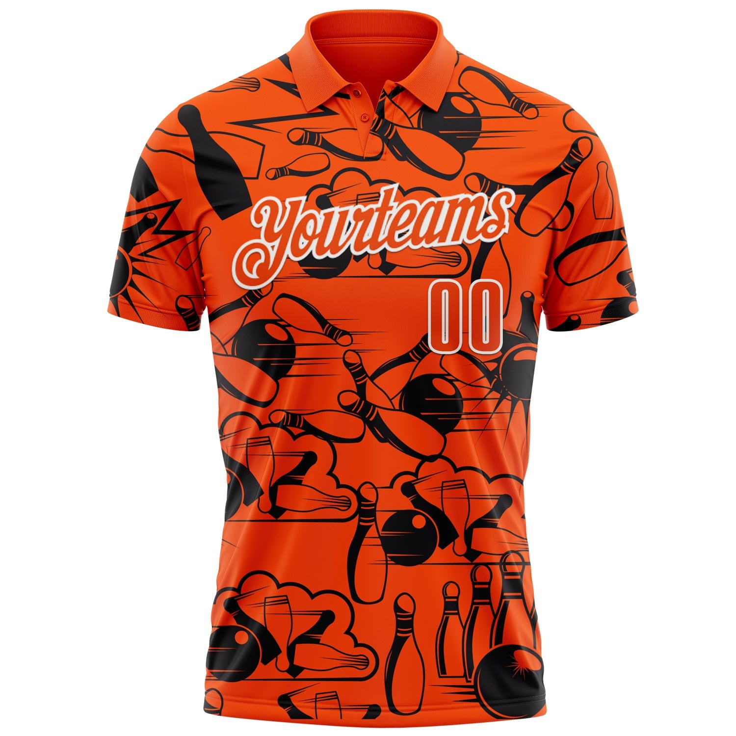 Custom Orange White 3D Bowling Performance Polo Shirt view 2