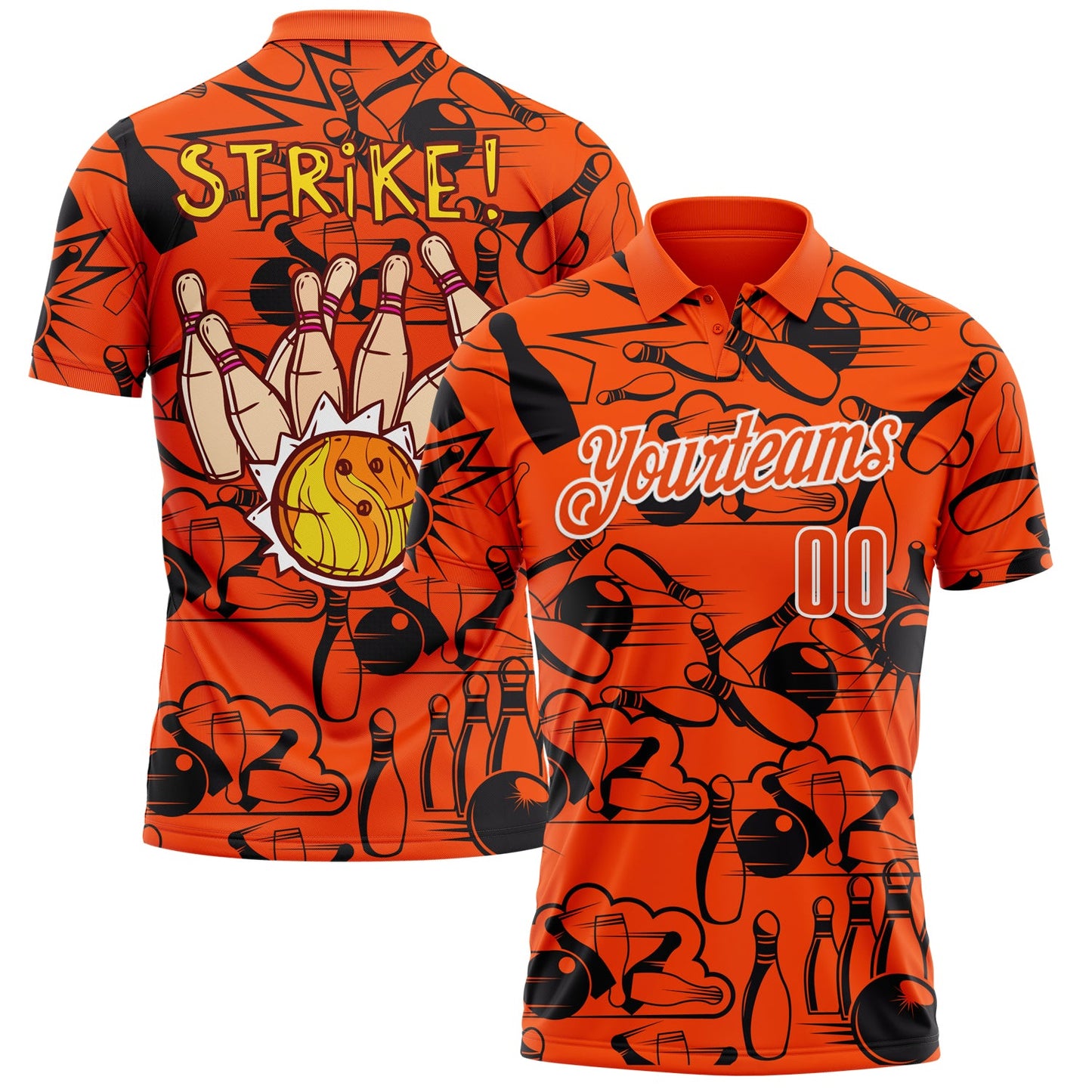 Custom Orange White 3D Bowling Performance Polo Shirt - Main View