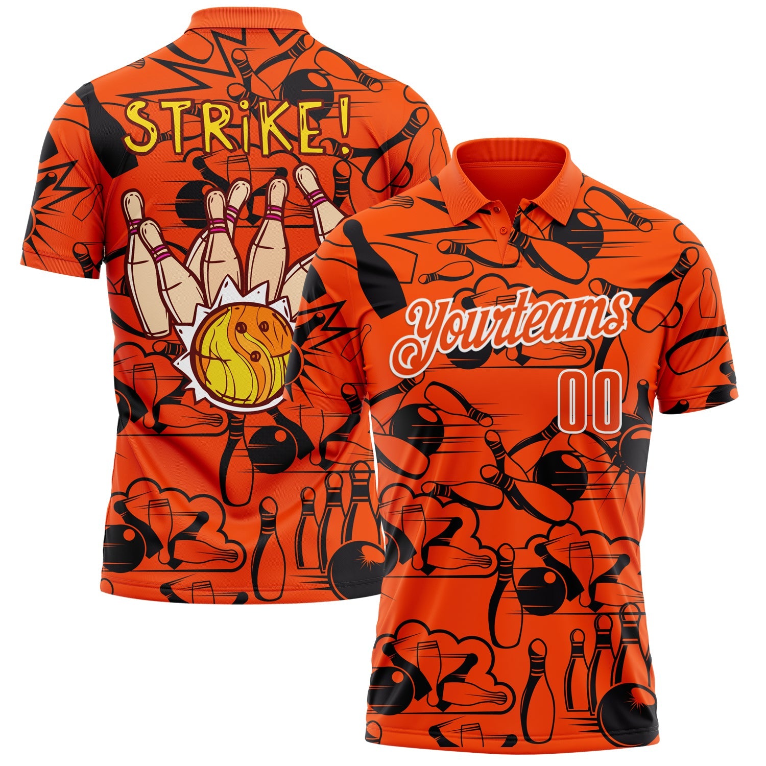 Custom Orange White 3D Bowling Performance Polo Shirt - Main View