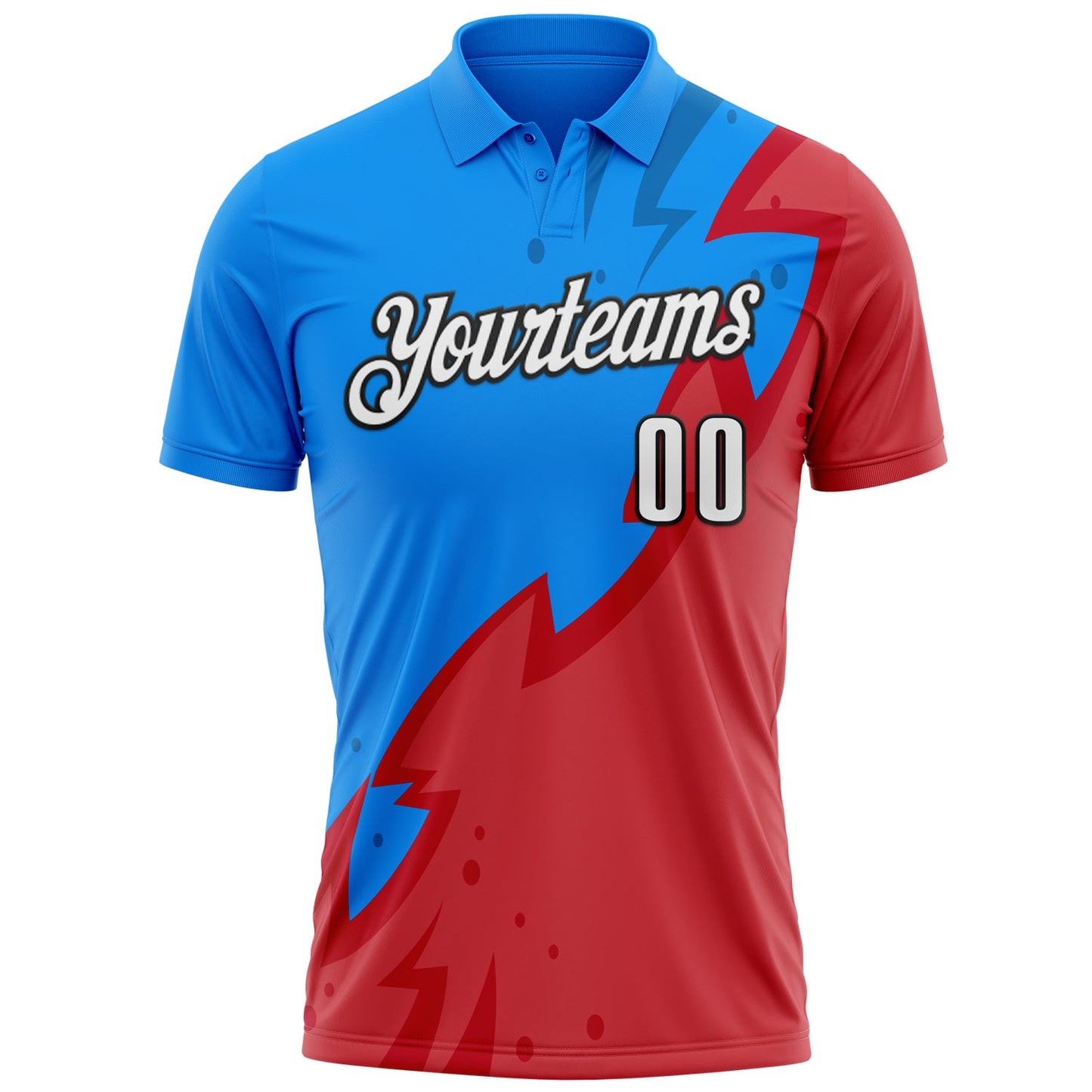 Custom Powder Blue White-Black 3D Bowling Performance Polo Shirt view 2
