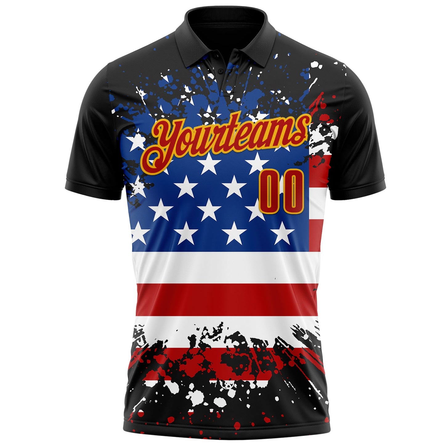 Custom Black Red-Gold 3D Cornhole American Flag Skull Performance Polo Shirt view 2