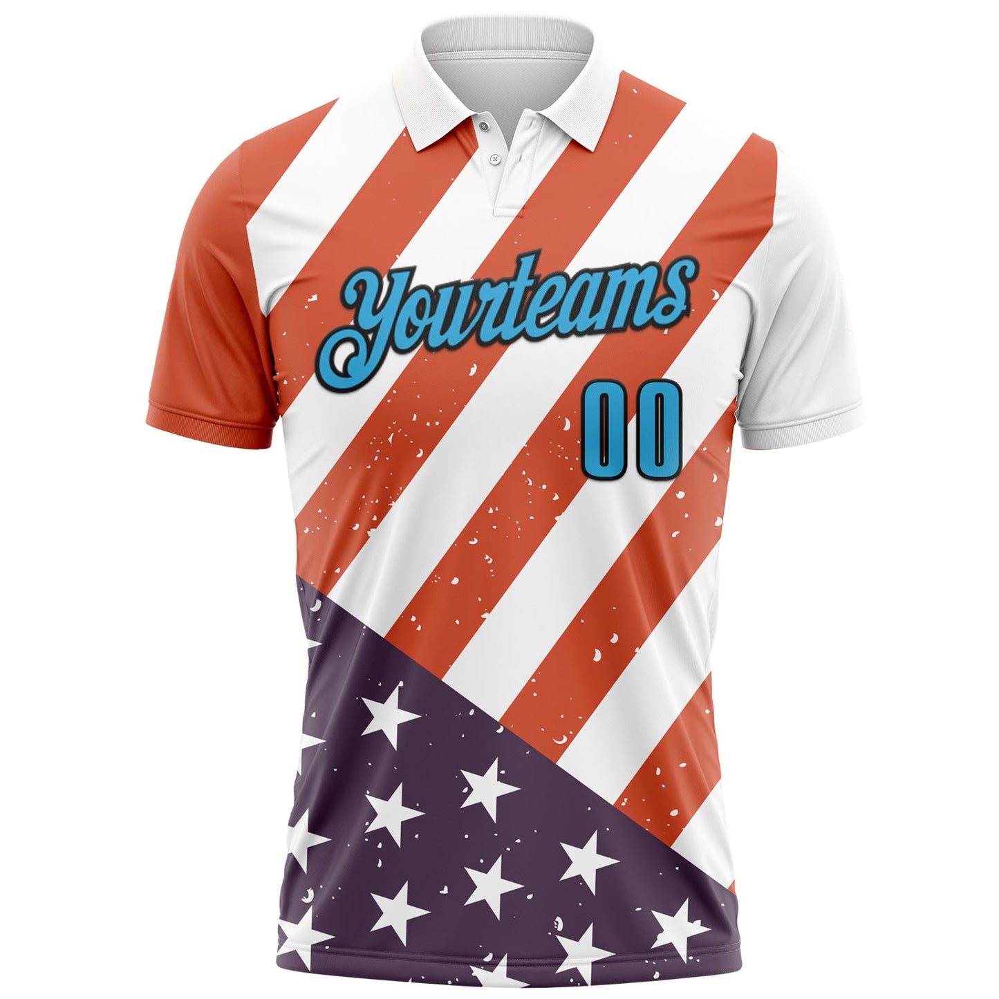 Custom White Sky Blue-Black 3D Cornhole American Flag Performance Polo Shirt view 2