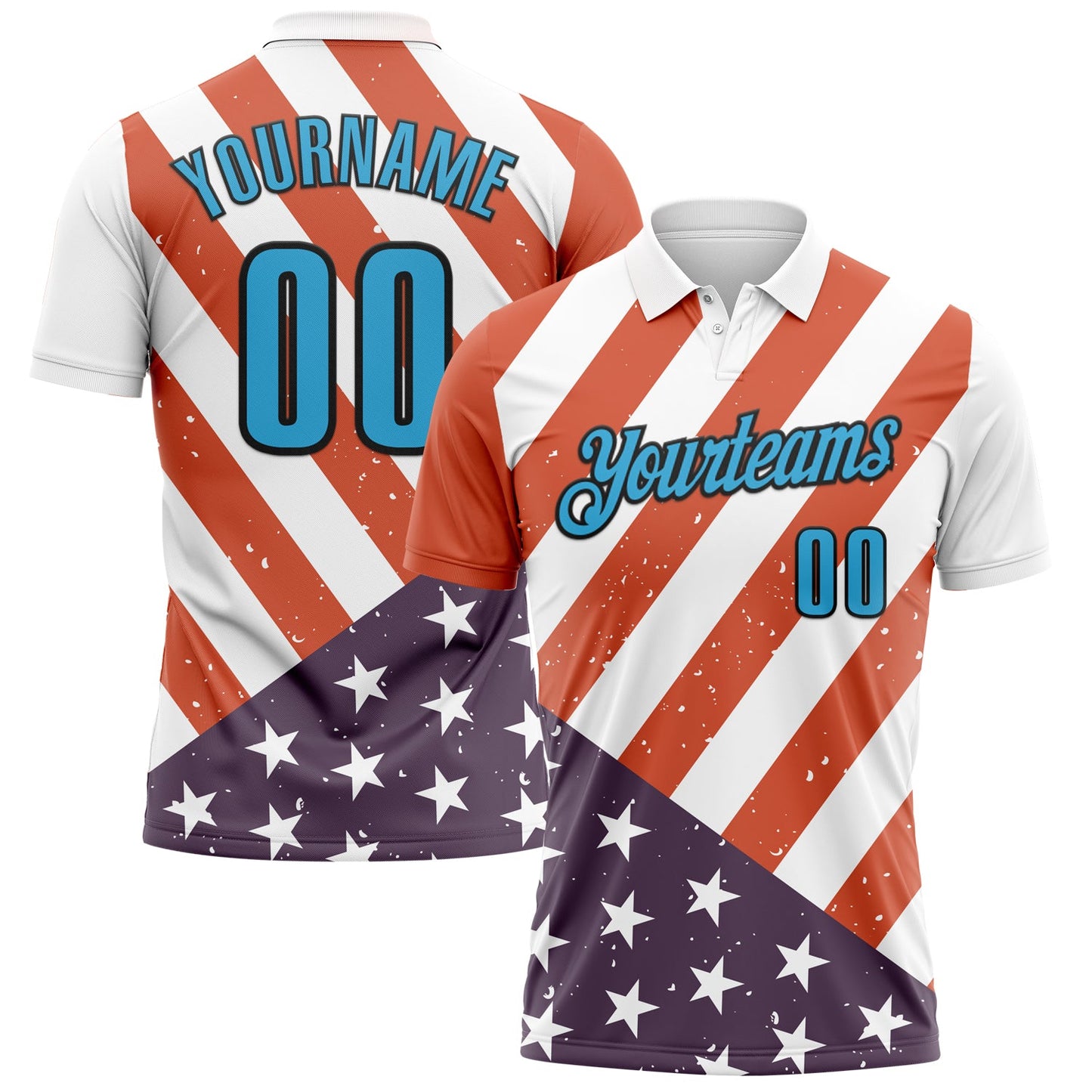 Custom White Sky Blue-Black 3D Cornhole American Flag Performance Polo Shirt - Main View