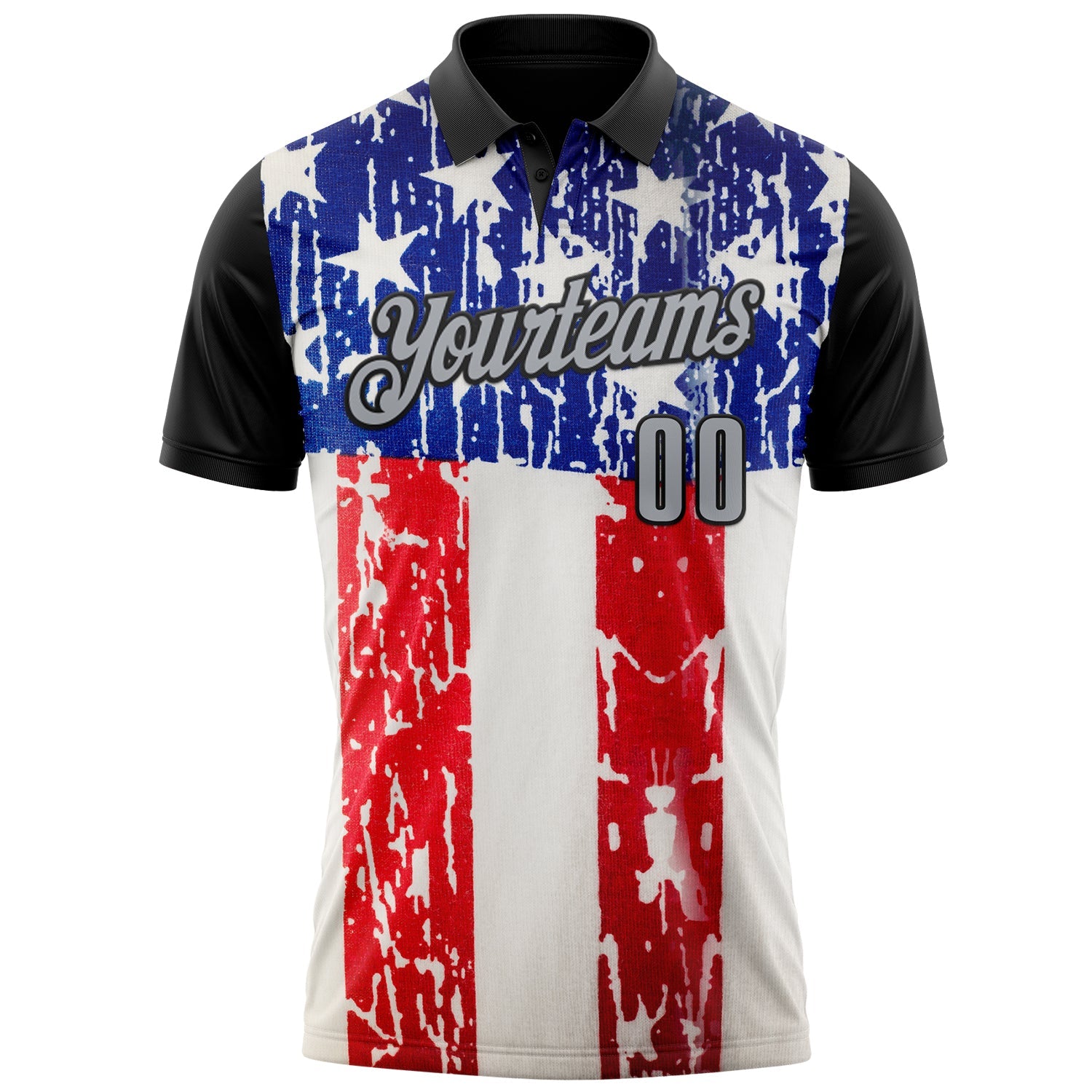 Custom White Gray-Black 3D Cornhole American Flag Performance Polo Shirt view 2