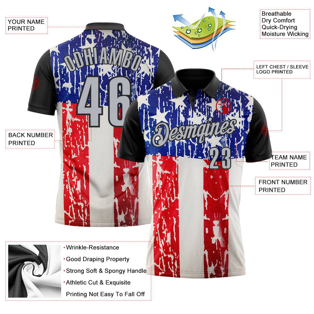 Custom White Gray-Black 3D Cornhole American Flag Performance Polo Shirt view 3