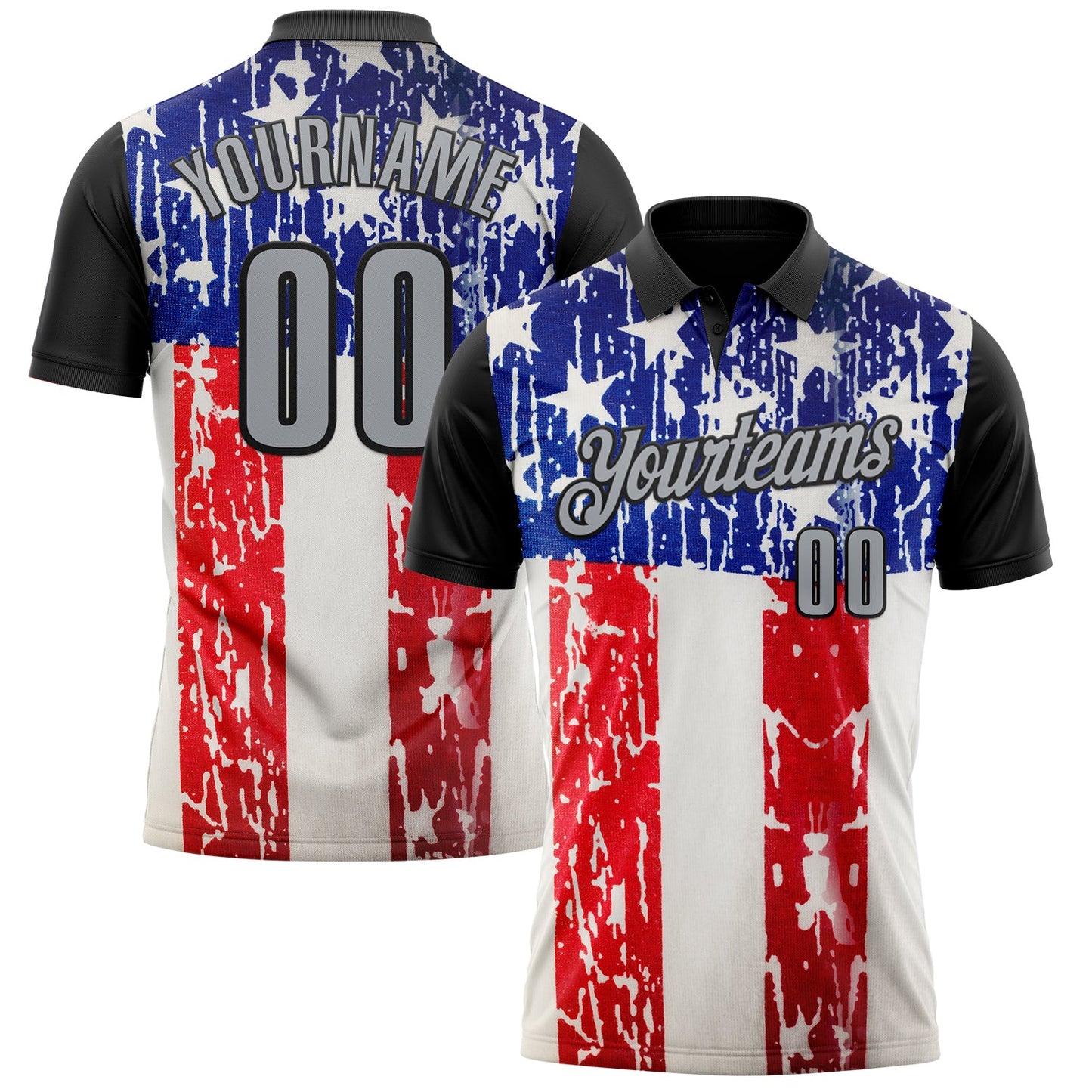 Custom White Gray-Black 3D Cornhole American Flag Performance Polo Shirt - Main View