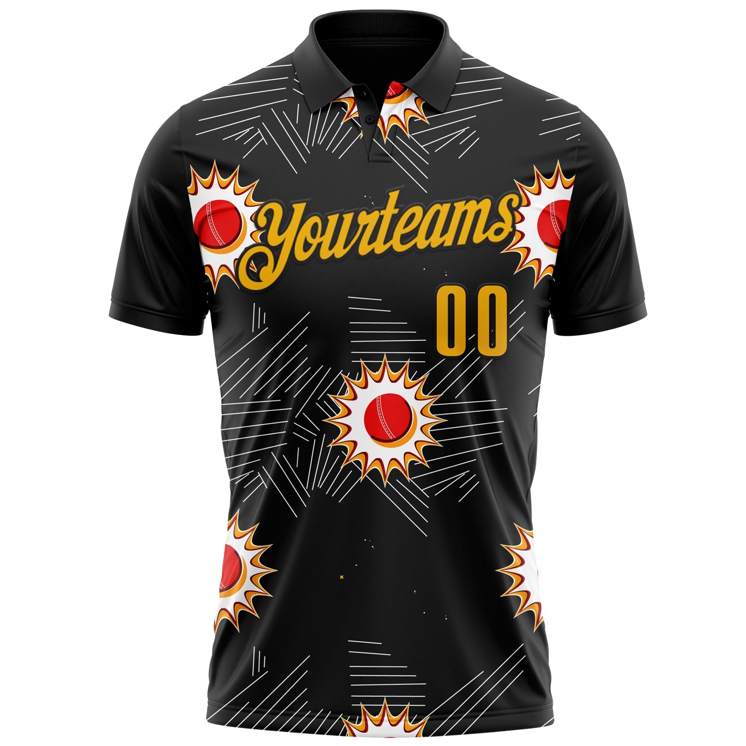 Custom Black Gold-Red 3D Cornhole Performance Polo Shirt view 2
